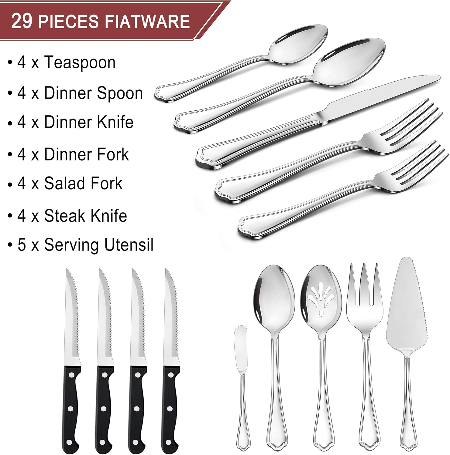 LIANYU 77-Piece Silverware Flatware Set for 12, Stainless Steel Cutlery Set