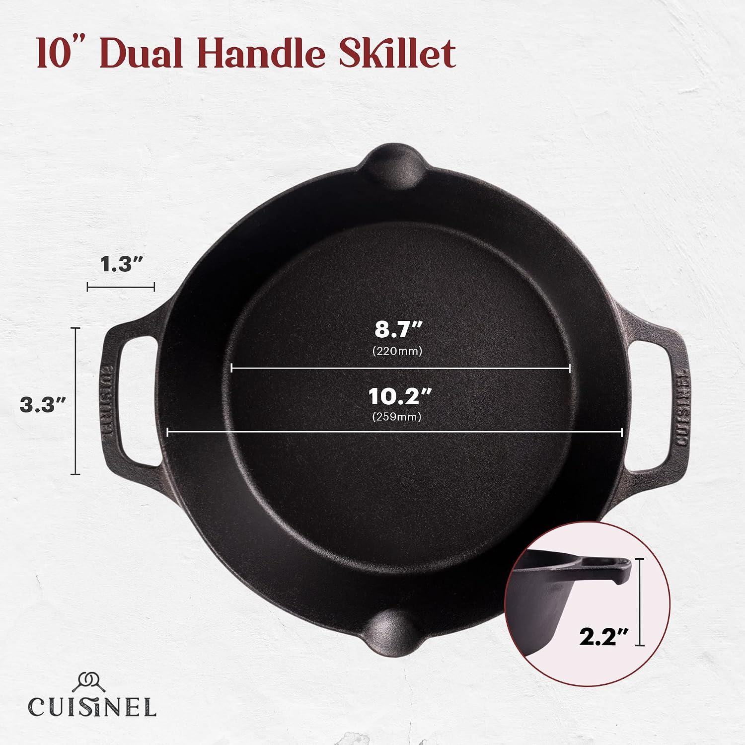 Cuisinel Cast Iron Skillet with Lid - 10"-Inch Pre-Seasoned Frying Pan + Glass Cover + Heat-Resistant Handle Holder - Indoor/Outdoor Use - Grill, Stove, Camp Firepit, Induction - Oven Safe Cookware