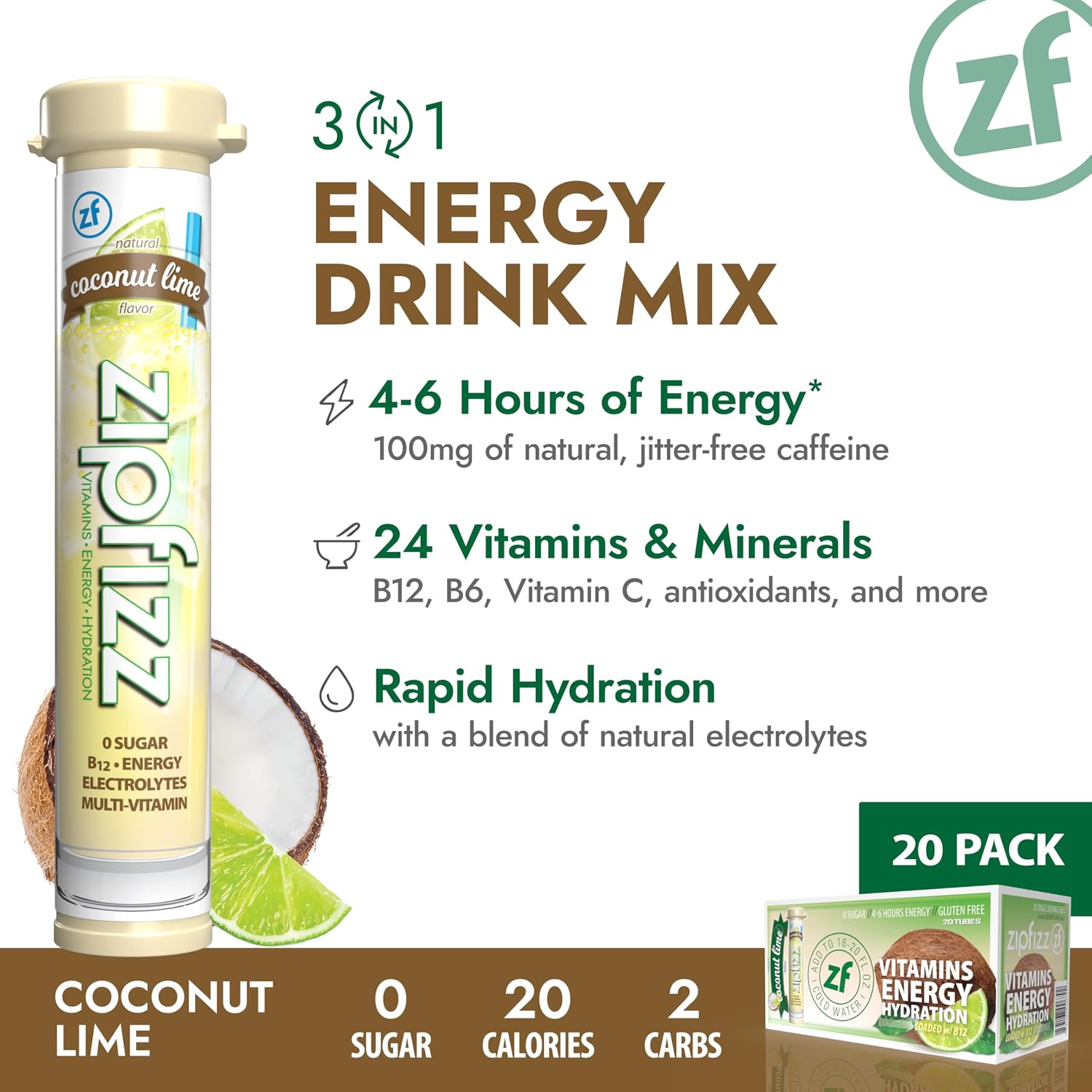Zipfizz Energy Drink Powder, 20 Pack B12 Electrolyte - Pink Lemonade | Hydration tubes with vitamin drink benefits, 100mg caffeine, B12, electrolytes, & no artificial sugar for active lifestyle