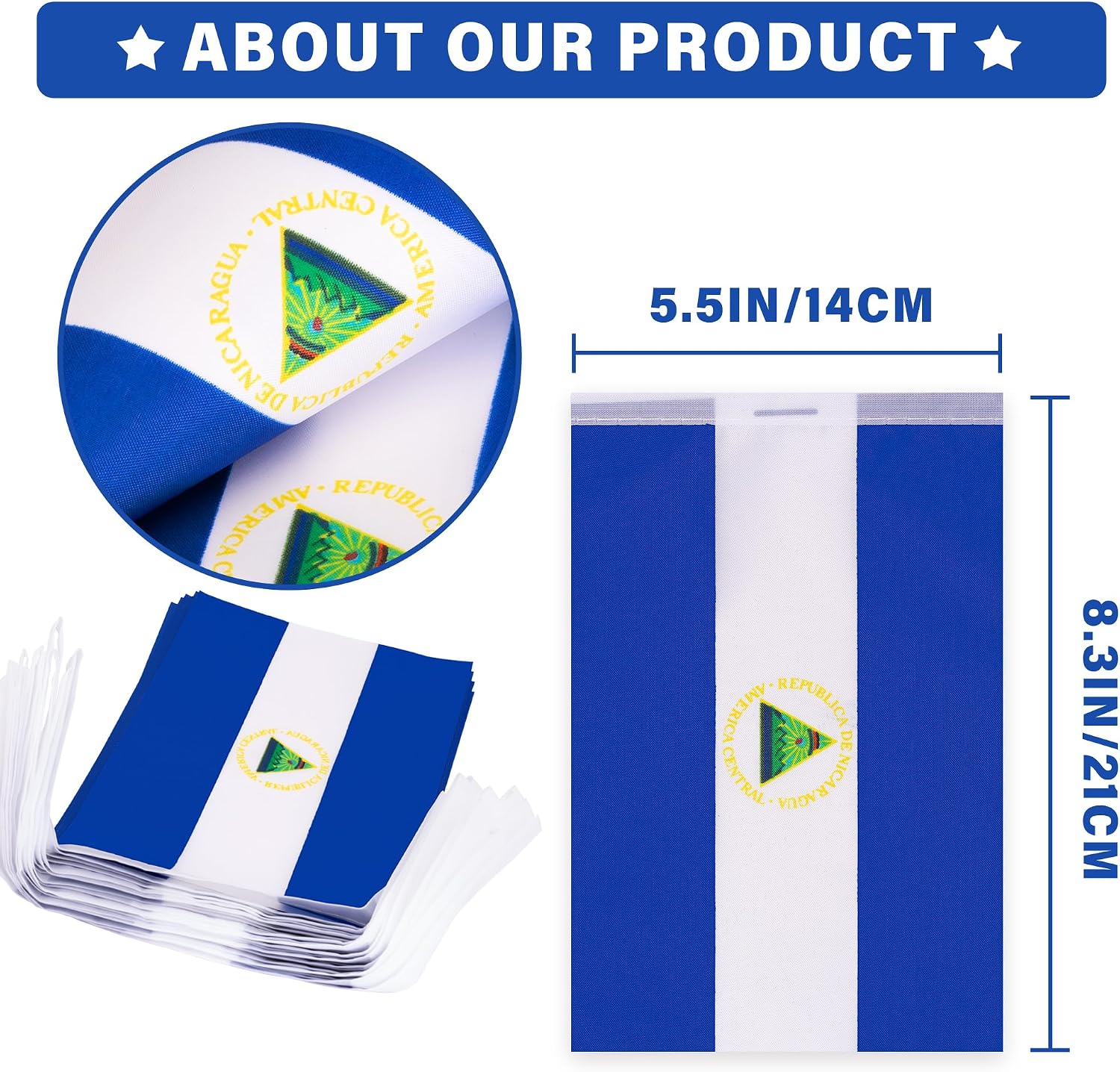 Nicaragua String Flag Pennant Banner, Small Mini Nicaraguan Flags Bunting Banner, National Country Decoration for School, Party, Sports Events, Patriotic Festival, 33 Feet 30 Flags