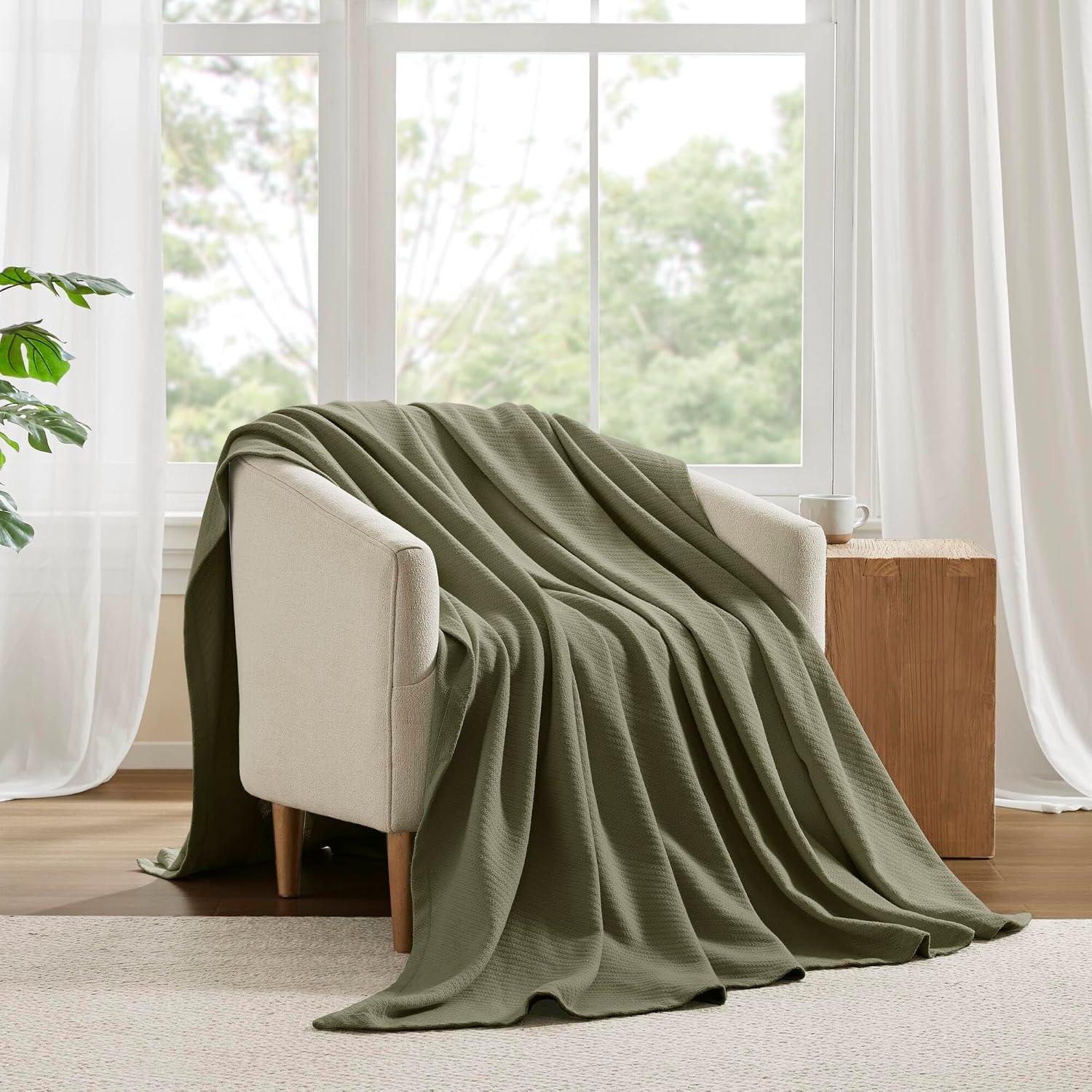 Madison Park Liquid Cotton Luxury Blanket Premium Soft Cozy 100% Ring Spun Cotton For Bed , Couch or Sofa, Full/Queen, Light Blue | Breathable Fabric for Bed or Couch, Diamond Pattern, Lightweight, OEKO-TEX Certified
