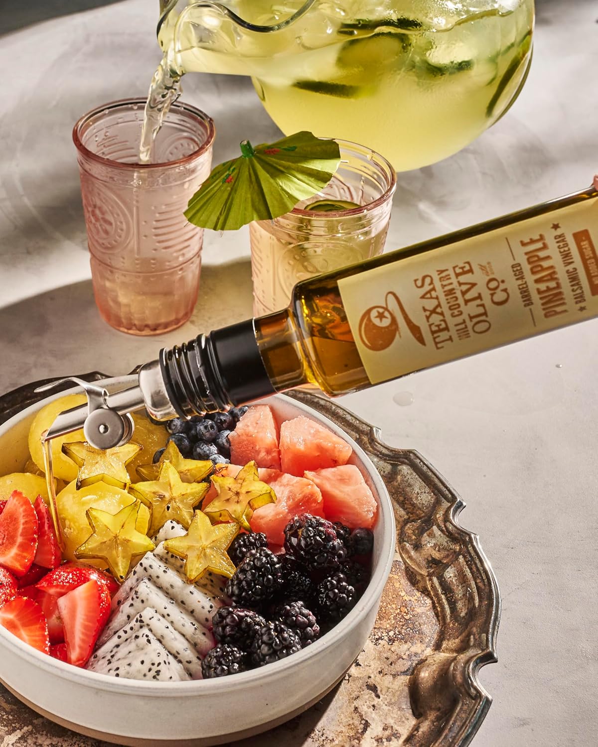 White Lemon Balsamic Vinegar - Gourmet Barrel Aged Infused Balsamic Vinegar - Great for Dressing Dipping Glazing - No Artificial Flavors or Added Sugar - Made in Texas (8.5 oz)