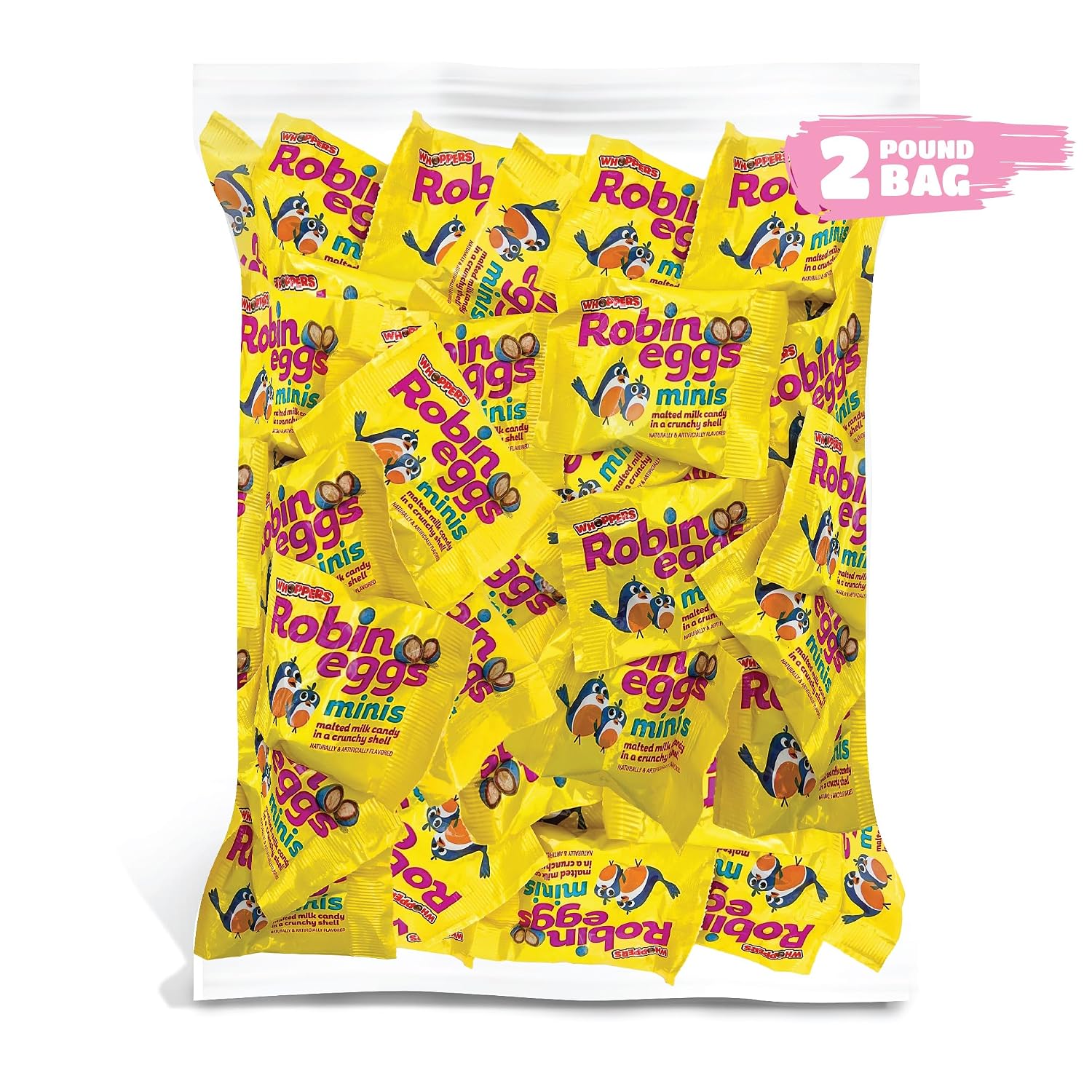 WhoppersRobinEggs Mini Individual Packs, Malted Milk Balls Candy, Bulk Bag 52-Count, 2 Pounds