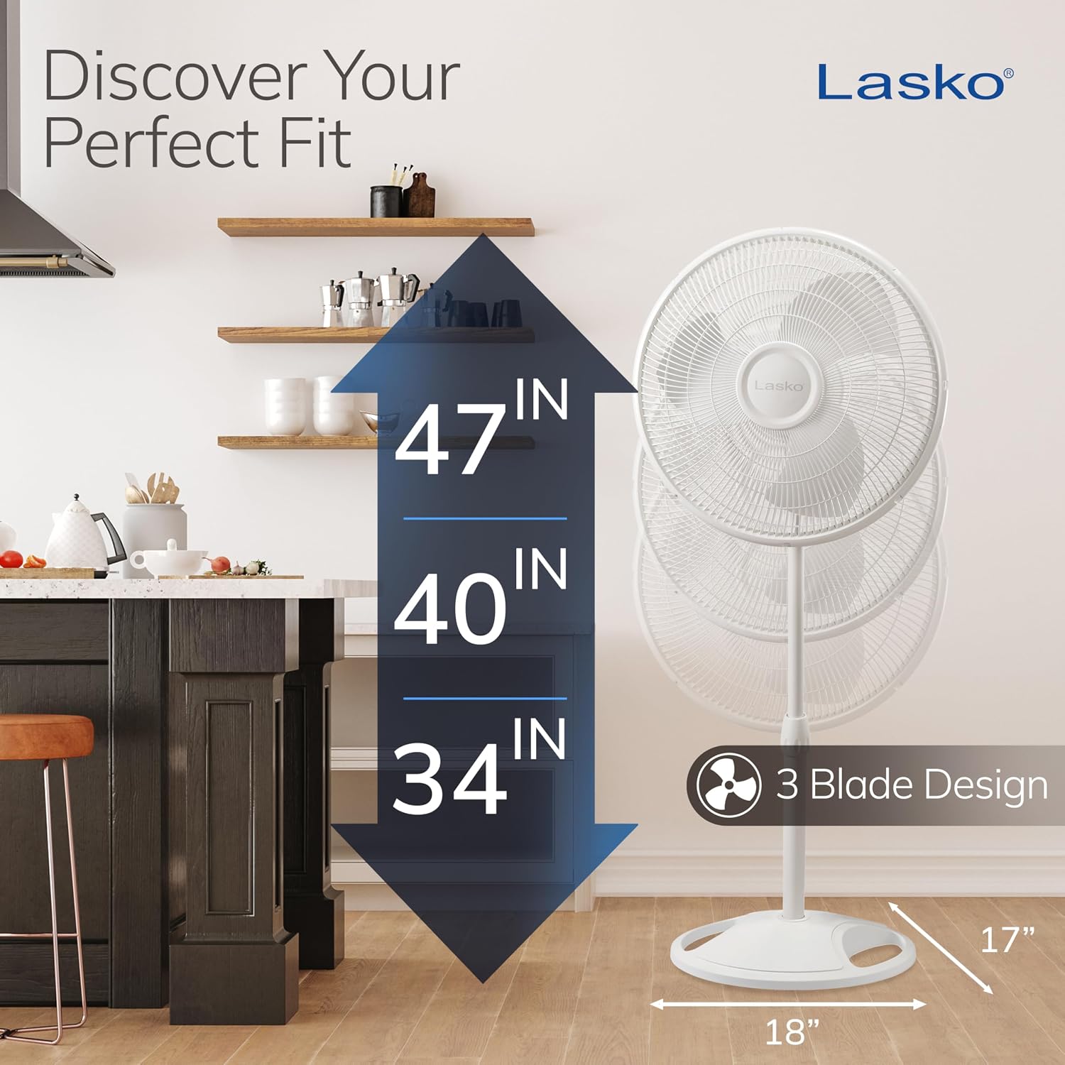 Lasko Oscillating Pedestal Fan - Adjustable to 47" - 2520 - White | Cooling Standing Fan for Bedroom, Living Room, and Home Office, 16" Blade Diameter