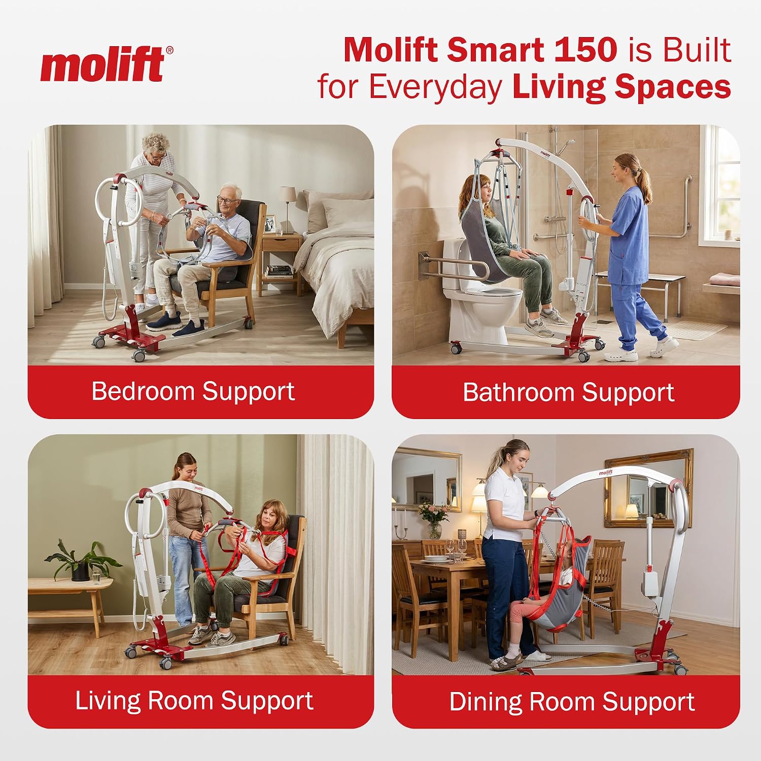 Molift Smart 150 Premium Electric Patient Lift Transfer Chair - No-Assembly Foldable Design for Home & Travel - Intelligent Professional-Grade Lift