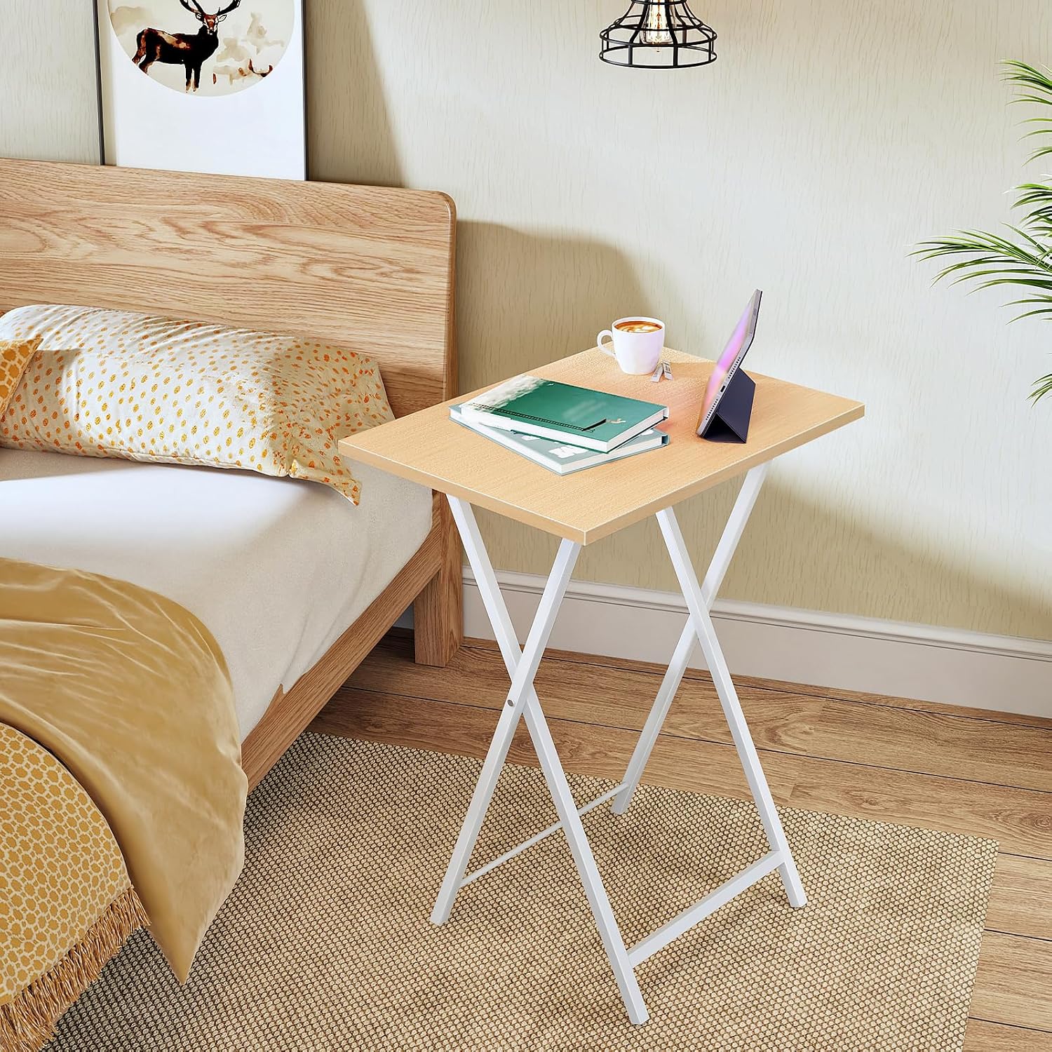 HOOBRO Folding TV Tray Tables, Set of 2 Side Table for Small Space, Industrial Snack Tables for Eating at Couch, Stable Metal Frame, Easy Assembly