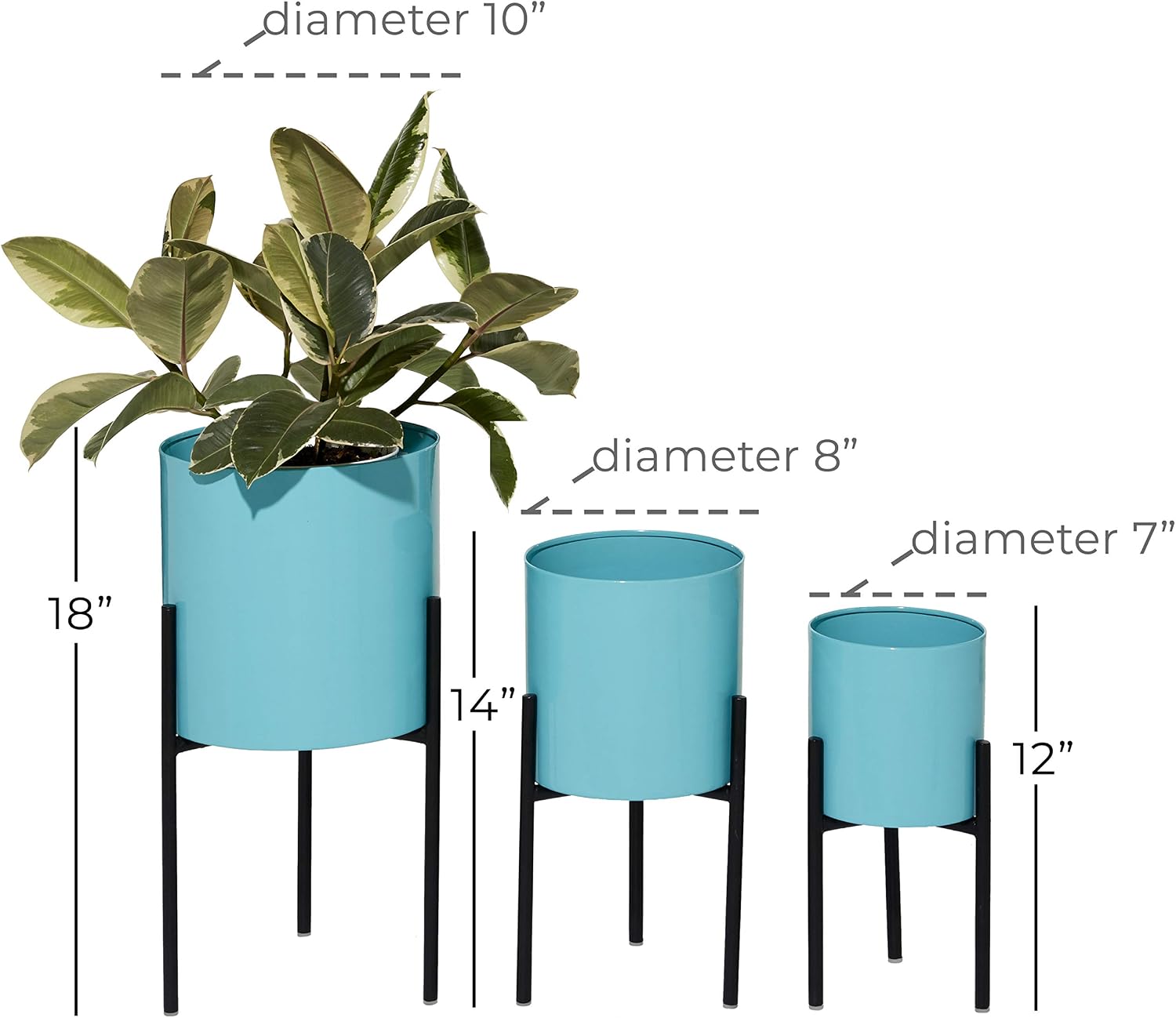 Deco 79 Metal Round Planter with Removable Stand, Set of 2 16", 13"H, Black