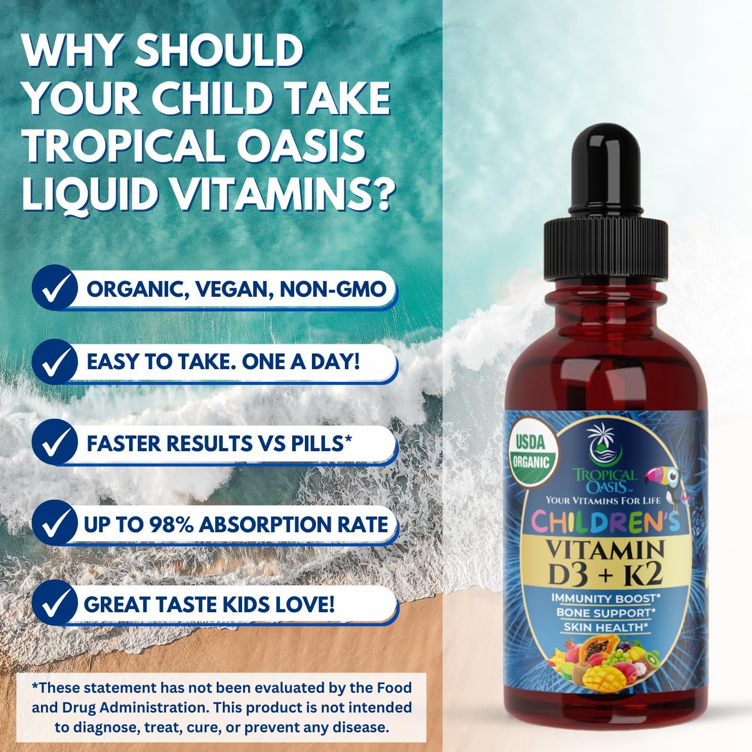 Premium Liquid Multivitamin For Kids | Sugar Free Kids Vitamins | 100% DV of 14 Vitamins for Kids | Multivitamin for Children Ages 4+ | Great Tasting, Non-GMO, Max 98% Absorption Rate- 16 oz, 32 Serv