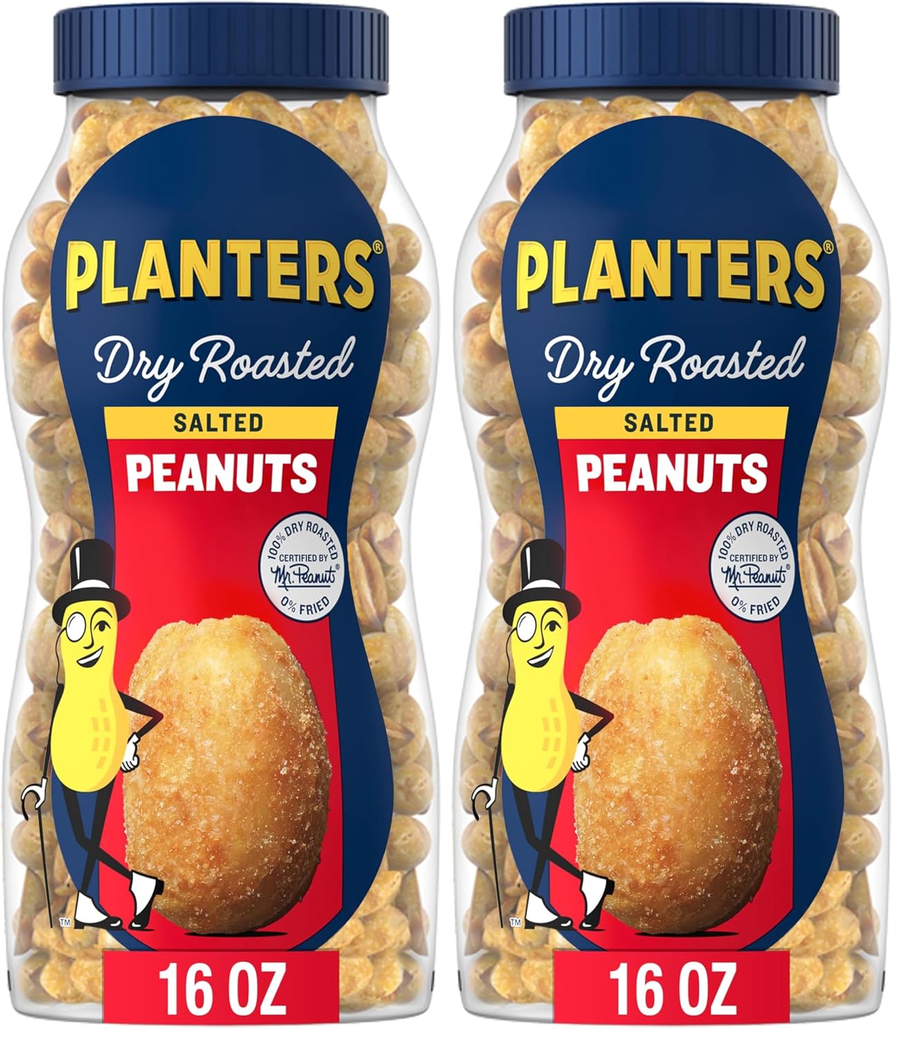 PLANTERS Salted Peanuts, Party Snacks, 16 Oz (1 Ct) | Dry Roasted Salted Peanuts. 0g Trans Fat. Resealable Jar. Snacks for Adults. Party Mix, Flavored Nuts
