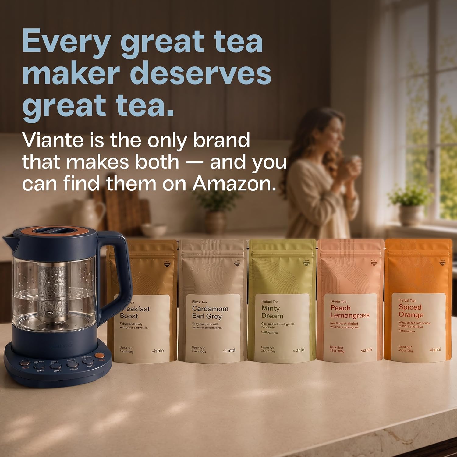 Viante Alba Electric Tea Kettle With Infuser, No Plastic, 1.5L