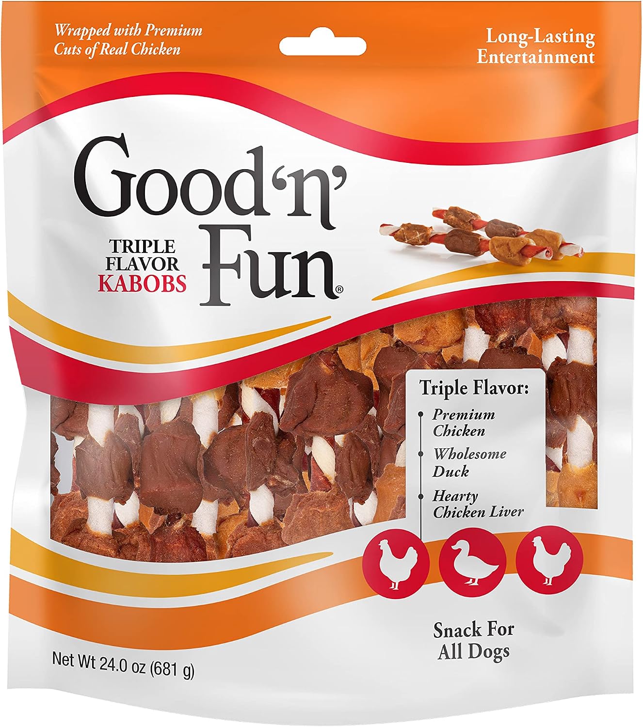 Good 'n' Fun Kabobs Long-Lasting Dog Treat Made With Real Protein, 18 Count | Premium Chicken, Pork and Beef Hide Chew, Supports Dental Health and Mental Stimulation, For Adult Dogs