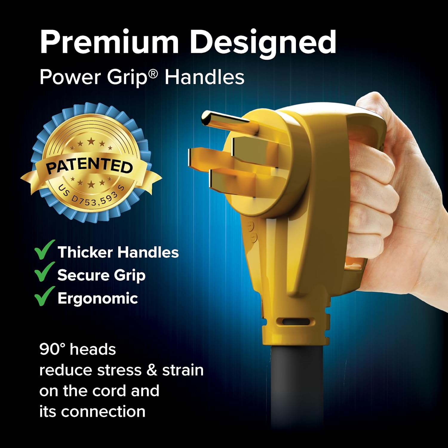 Camco Power Grip 25-Ft 50 Amp RV Extension Cord - NEMA 14-50P Male & FSS2-50R Locking Female Connectors - Rated for 125/250 V/12,500 W - Features Copper 6/3 + 8/1-Gauge Wires for Conductivity (55542)