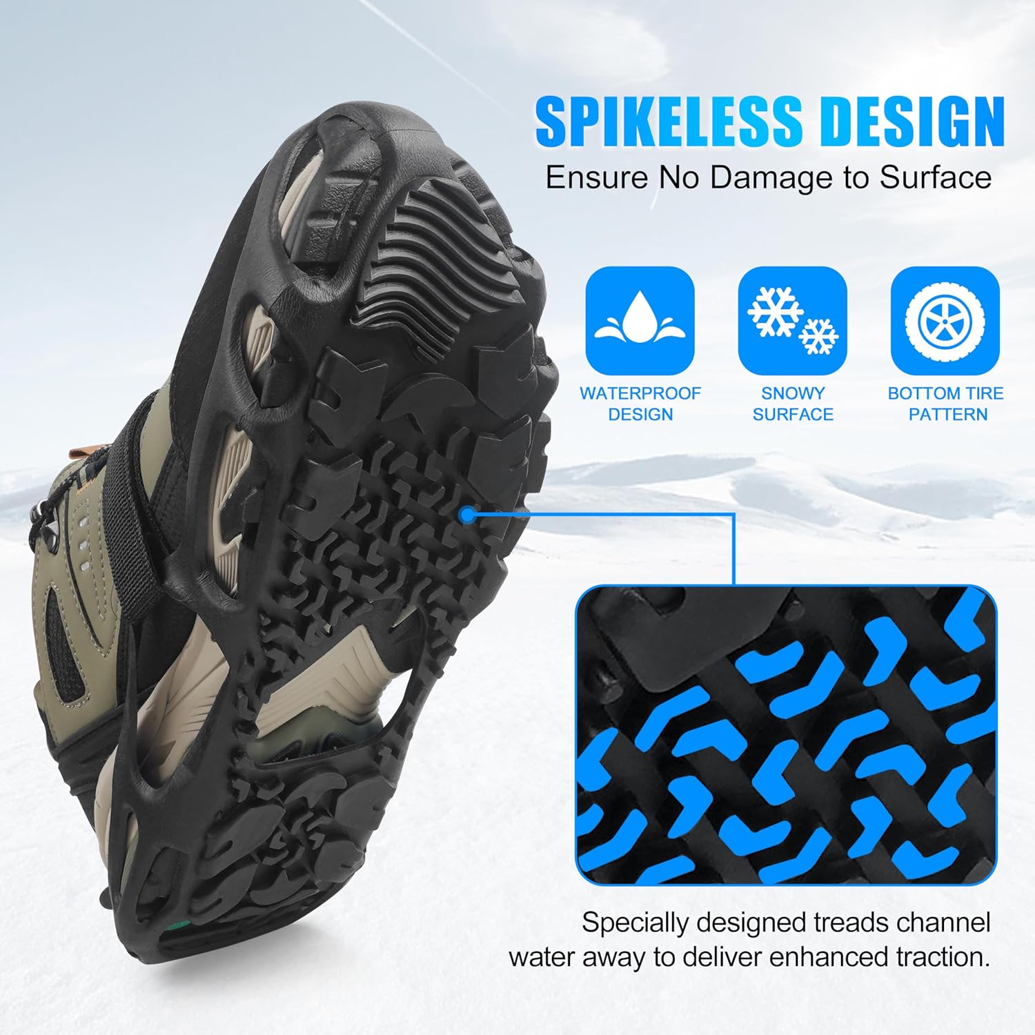 Spikeless Ice Cleats Roofing Shoe Covers Anti-Slip Rubber Traction Overshoes for Metal Roof Wet Floors Wood Deck Snow Work Boots Unisex for Roofers Construction Warehouse Workers