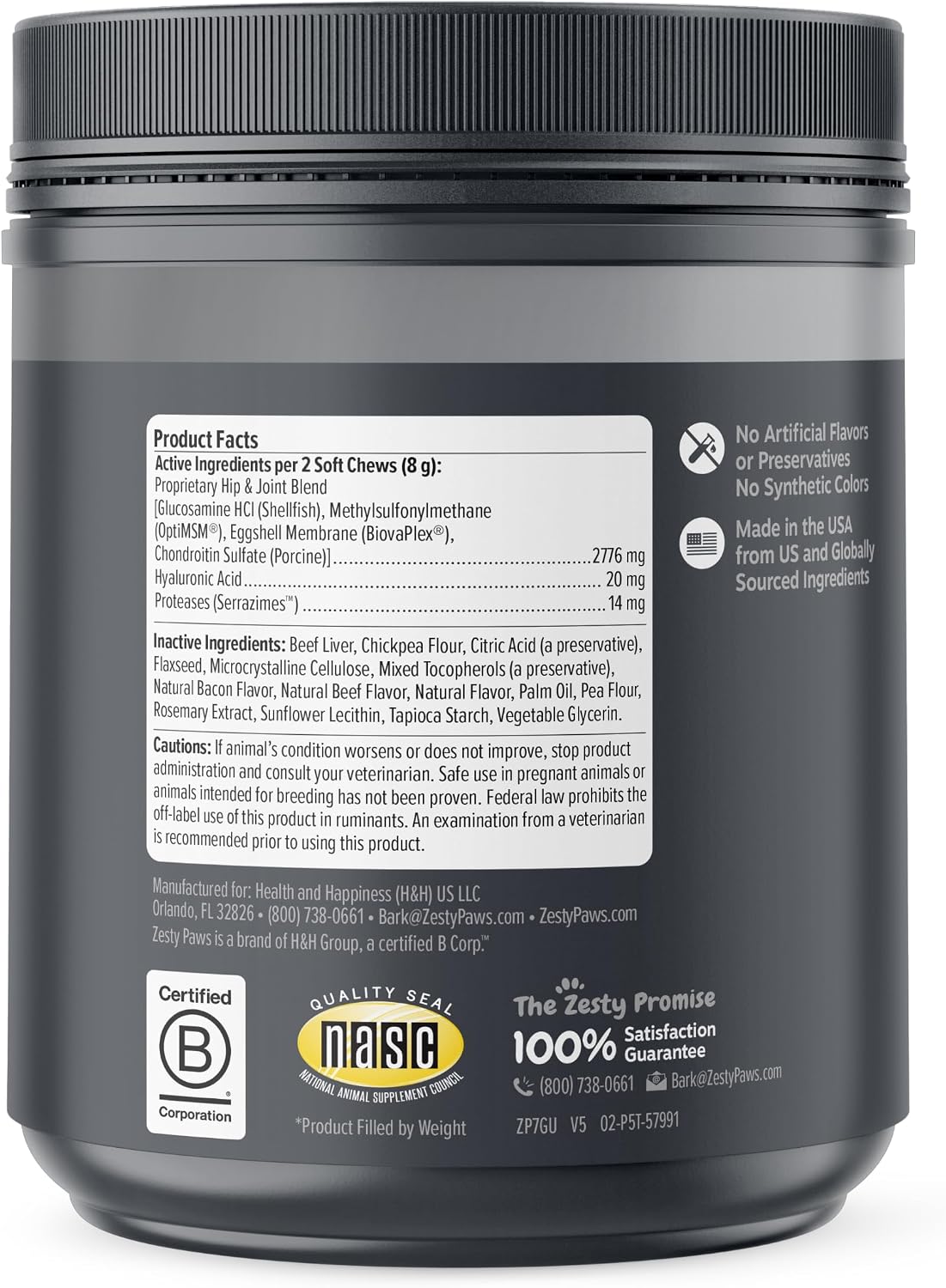 Zesty Paws Hip and Joint Supplement for Dogs - Glucosamine with Chondroitin, MSM, Vitamins C and E Dog Joint Relief - Mobility Bites Duck – 90 Count