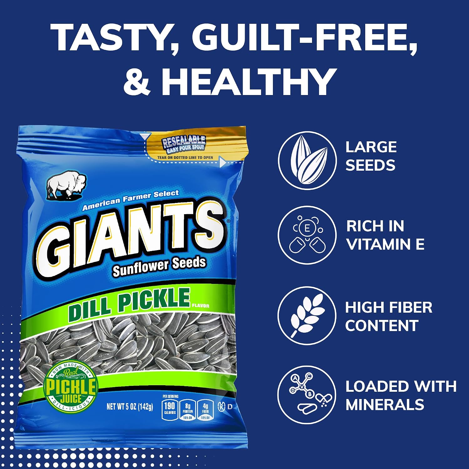GIANTS Original Sunflower Seeds - Sunflower Seeds to Eat, Sunflower Seeds Bulk, Lightly Salted Sunflower Seeds for Eating, High Protein Snack - 5.75 oz Resealable Bags (Case of 12)