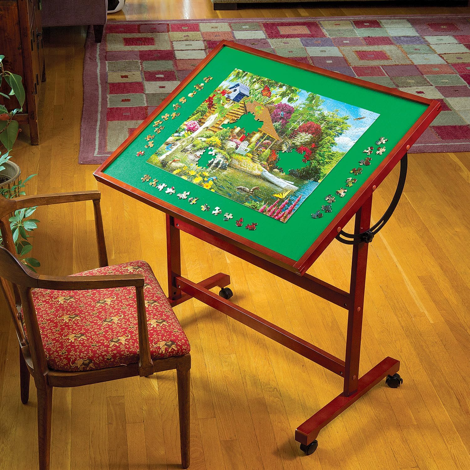 Bits and Pieces Puzzle Table Portable Puzzle Board - Adjustable Rotating Puzzle Table with Wheels and Cover