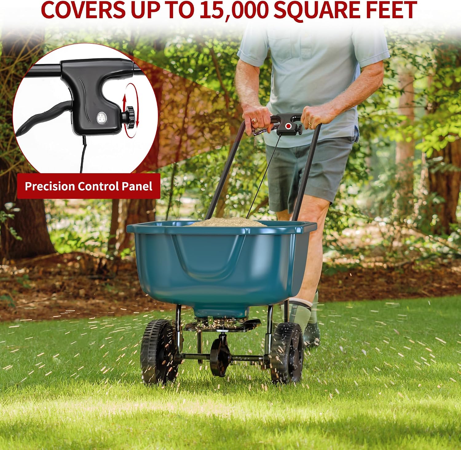 YITAMOTOR 60 lb Walk Behind Lawn Garden Spreader for Seeds Fertilizer | Push Broadcast Spreader for Garden Grass with Easy to Use Flow Control
