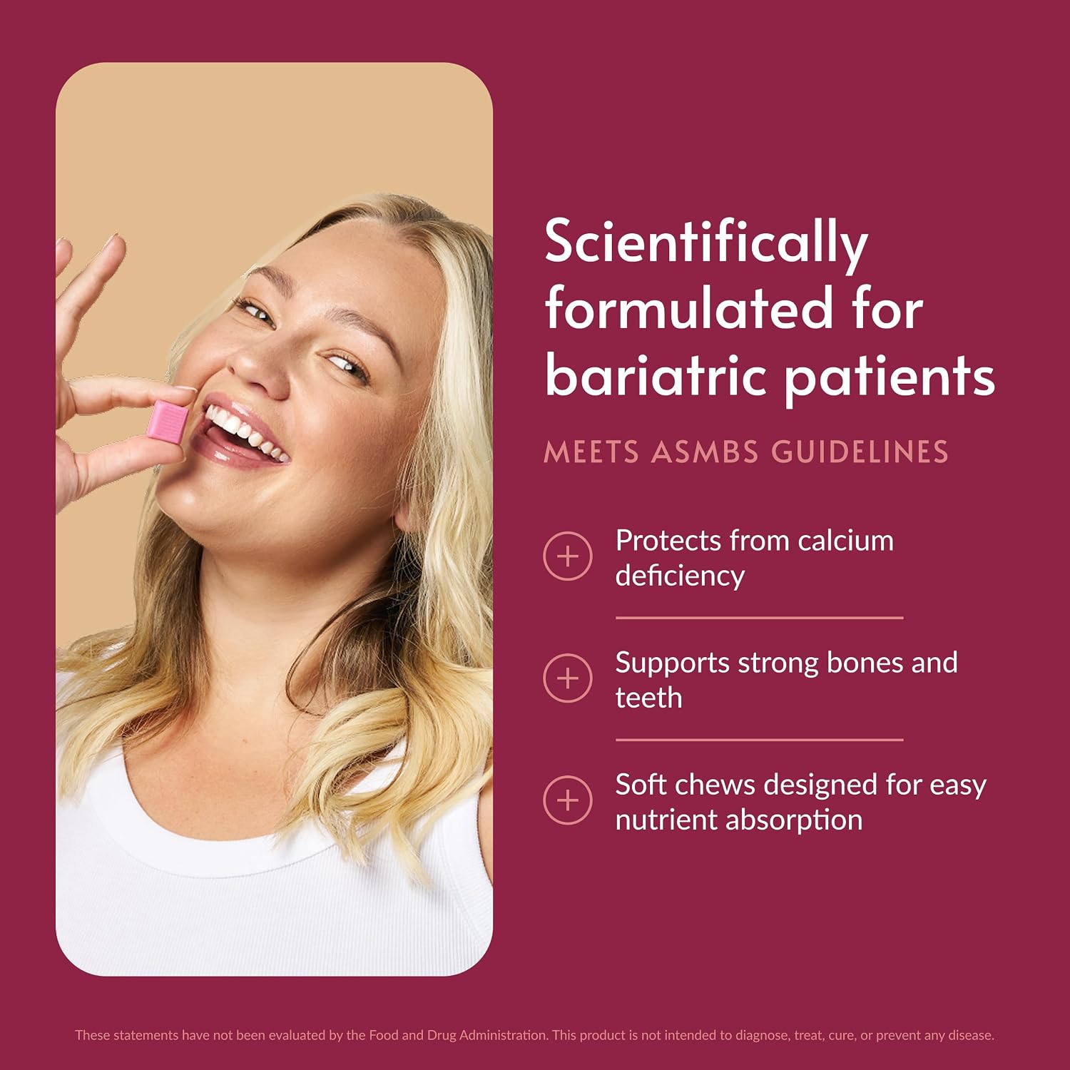 Bariatric Advantage Calcium Citrate Chewy Bites 500 mg - Highly Absorbable & Digestible - Vitamin D3 - Easily Chewable Calcium Supplement - Caramel Flavor - 90 Count