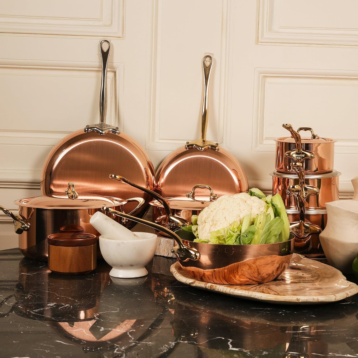 Mauviel M'Heritage 150 B 1.5mm Polished Copper & Stainless Steel Sauce Pan With Lid, And Brass Handles, 1.9-qt, Made in France