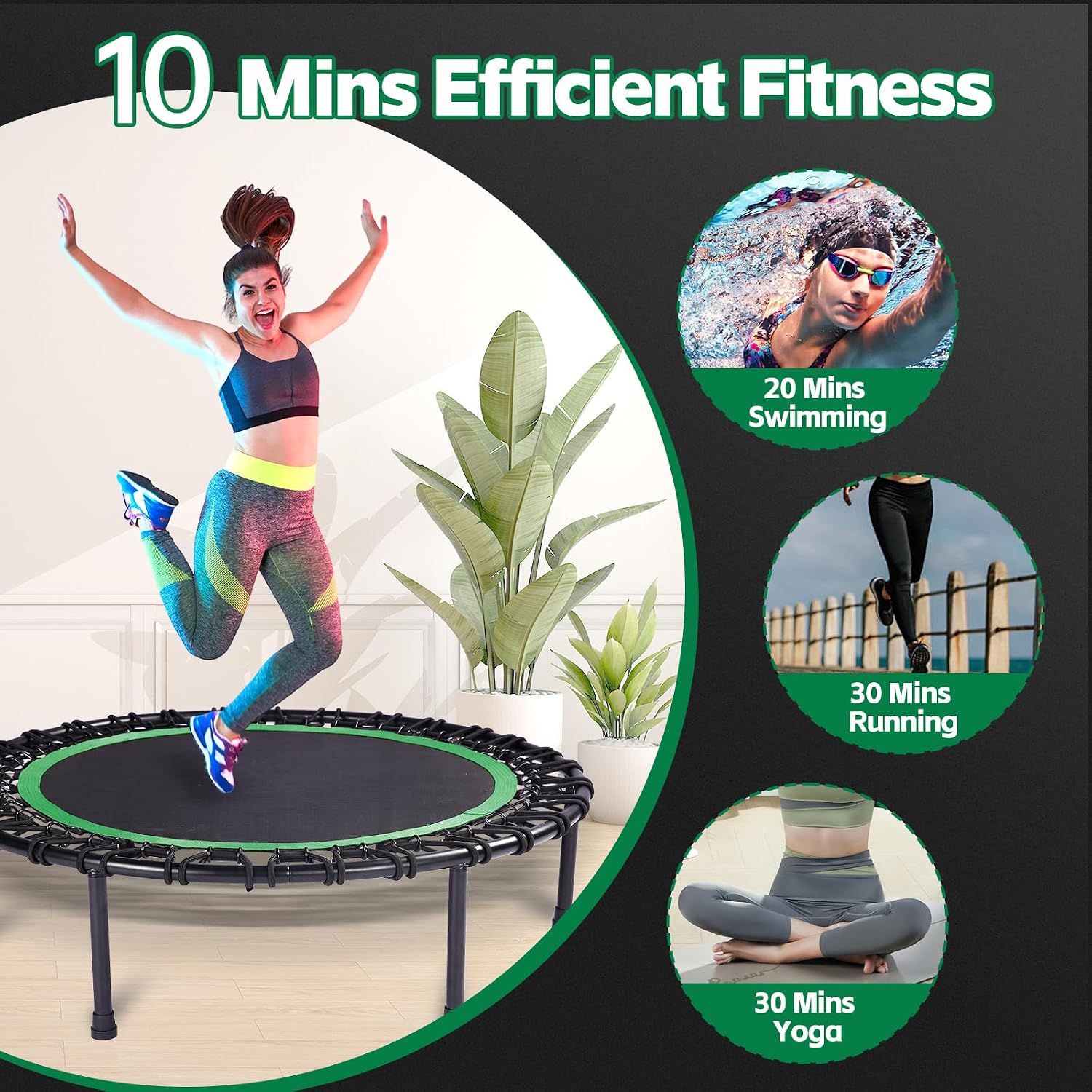 40" Mini Trampoline for Adults, Fitness Rebounder with Elastic Bands, Indoor Exercise Trampoline, Low Impact Workout Equipment for Home Gym