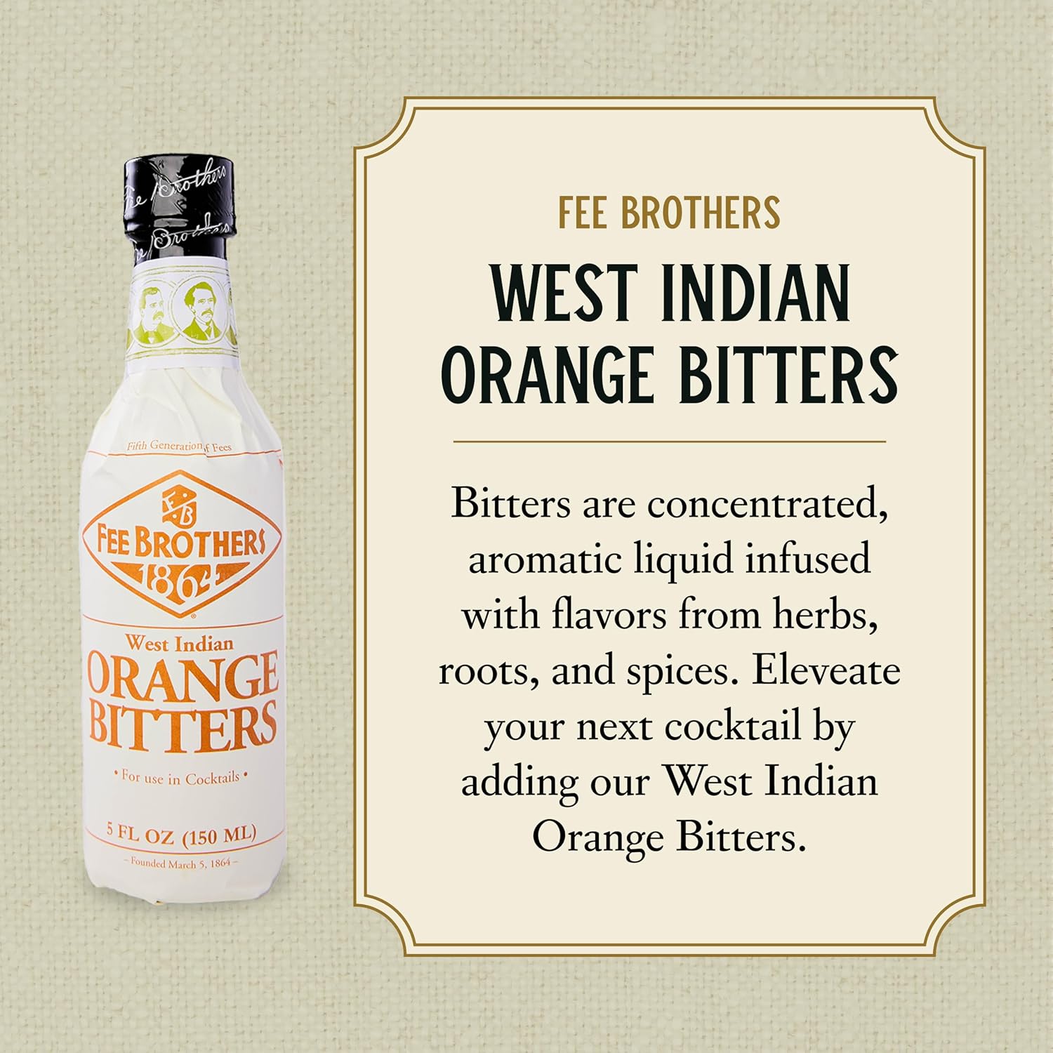 Fee Brothers West Indian Orange Cocktail Bitters, 5 fl oz (150ml) | Aromatic Cocktail Mixer & Concentrated Flavoring, Gluten Free, Vegan-Friendly