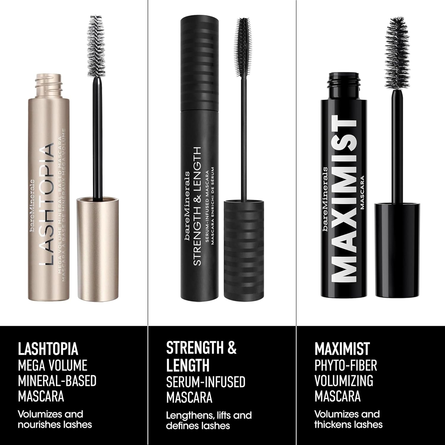 bareMinerals Strength & Length Serum-Infused Black Mascara with Plant-Based Lash Serum, Lengthens, Lifts & Defines for Healthier Lashes, Vegan