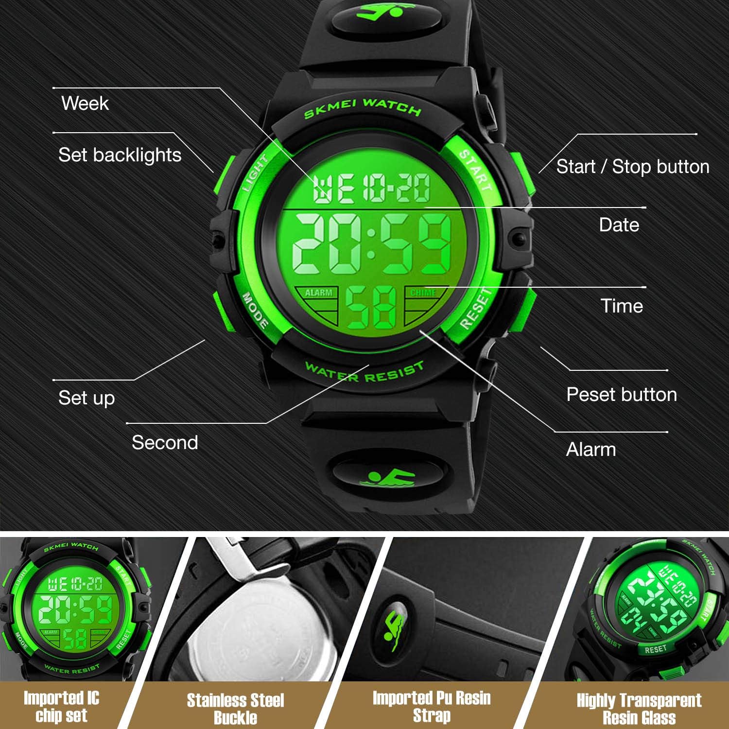 cofuo Kids Digital Watch for Boys Girls, Boys Watches Ages 3-17,Sport Outdoor Watch for Kid, 50M Waterproof Analog Multifunctional Chronograph LED Alarm Stopwatch Silicone Band, Kids Gift
