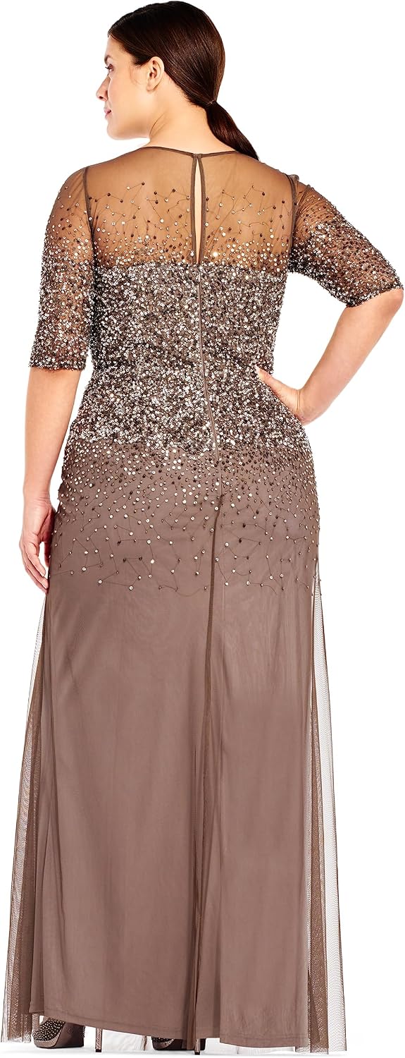 Adrianna Papell Women's Plus-Size Beaded Illusion Gown