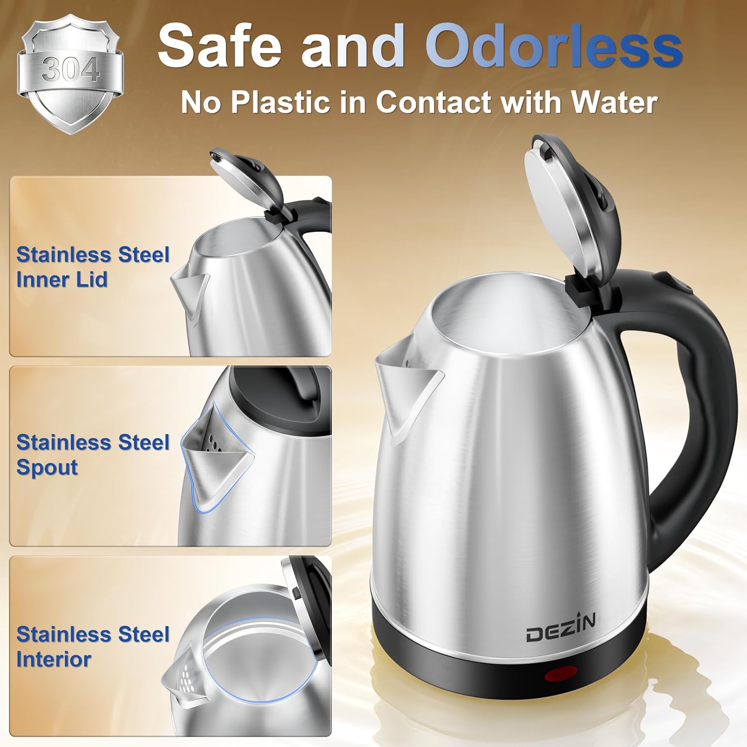 DEZIN 2L Electric Kettle, Fast Boil Electric Tea Kettle, 1000W Water Boiler