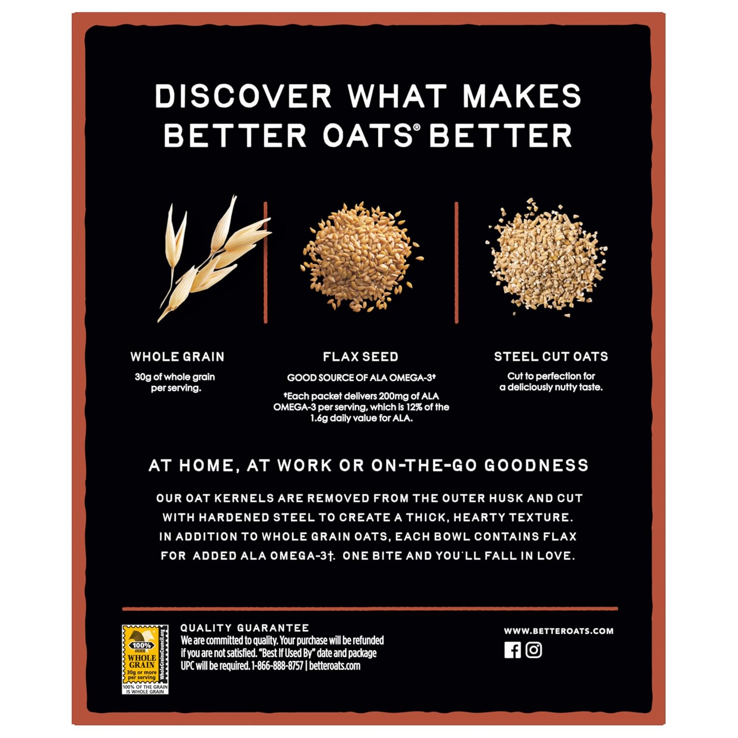 Better Oats Steel Cut Maple & Brown Sugar Oatmeal, 15.1 oz Box, 6 Pack | Instant Breakfast With Flax Seeds & Natural Flavors, Good Source Of ALA Omega-3, Individual Packets, Heart Healthy
