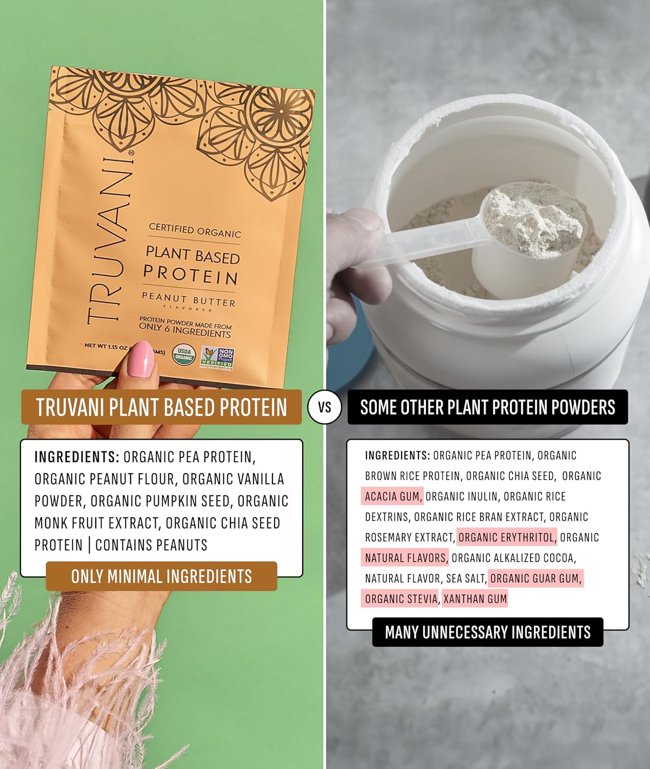 Truvani Organic Plant Based Protein Powder | Chocolate | 1 Serving