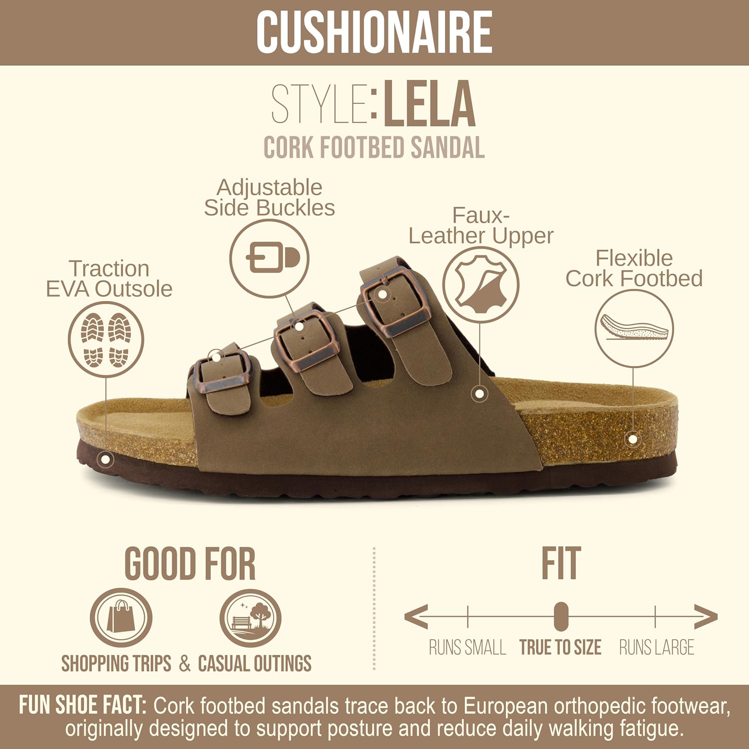 CUSHIONAIRE Women's Lela Cork footbed Sandal with +Comfort