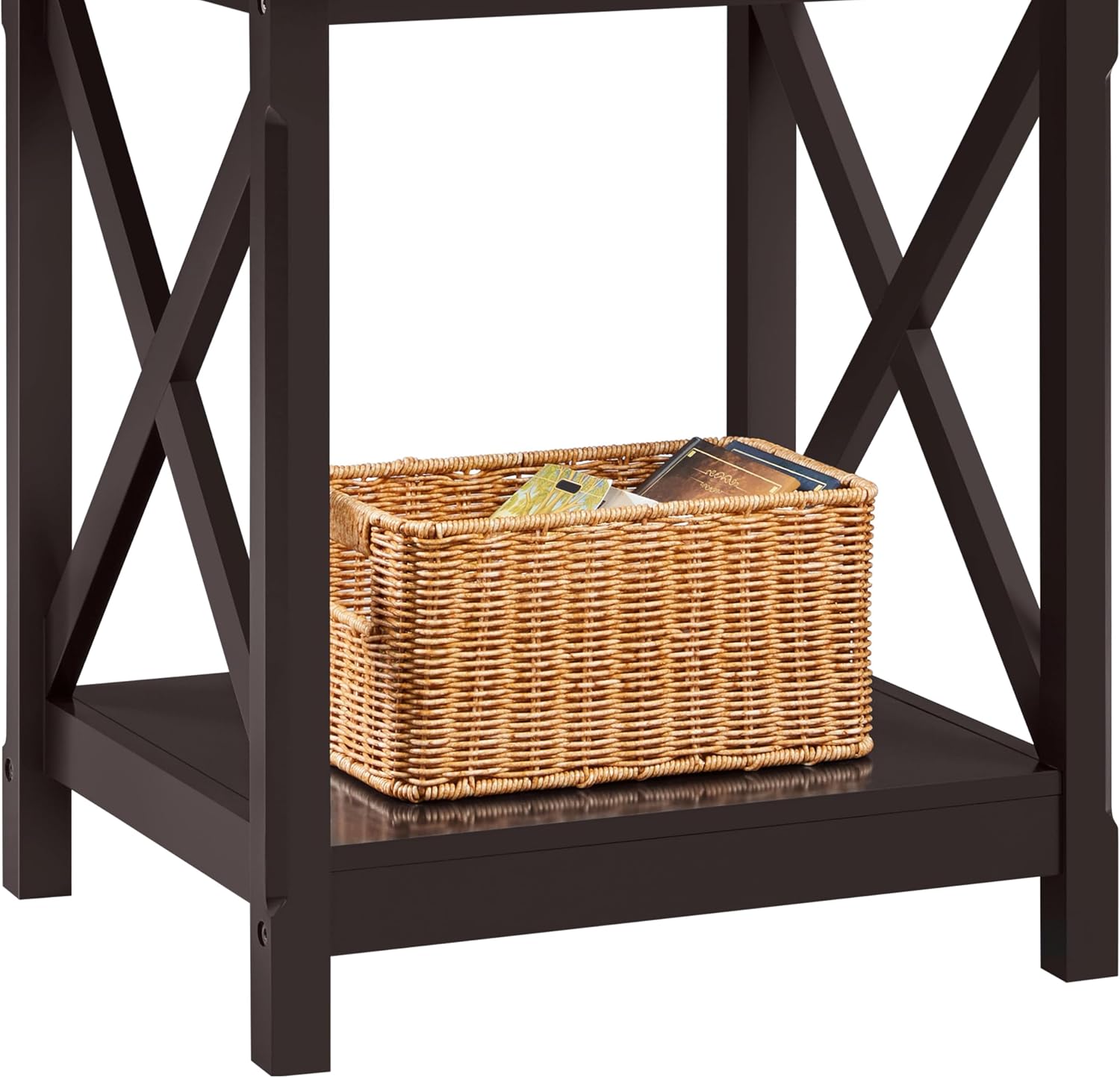 Yaheetech X-Side Frame End Table with 2-Tier Storage Shelf, Espresso