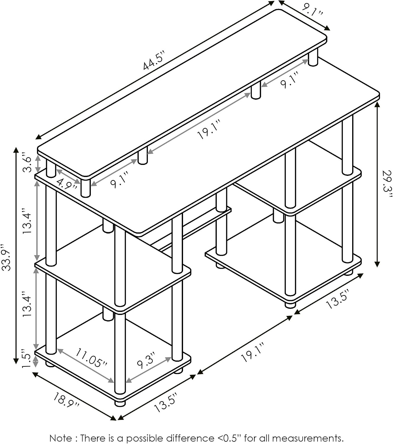 Furinno Turn-N-Tube Computer Desk, French Oak Grey/Black