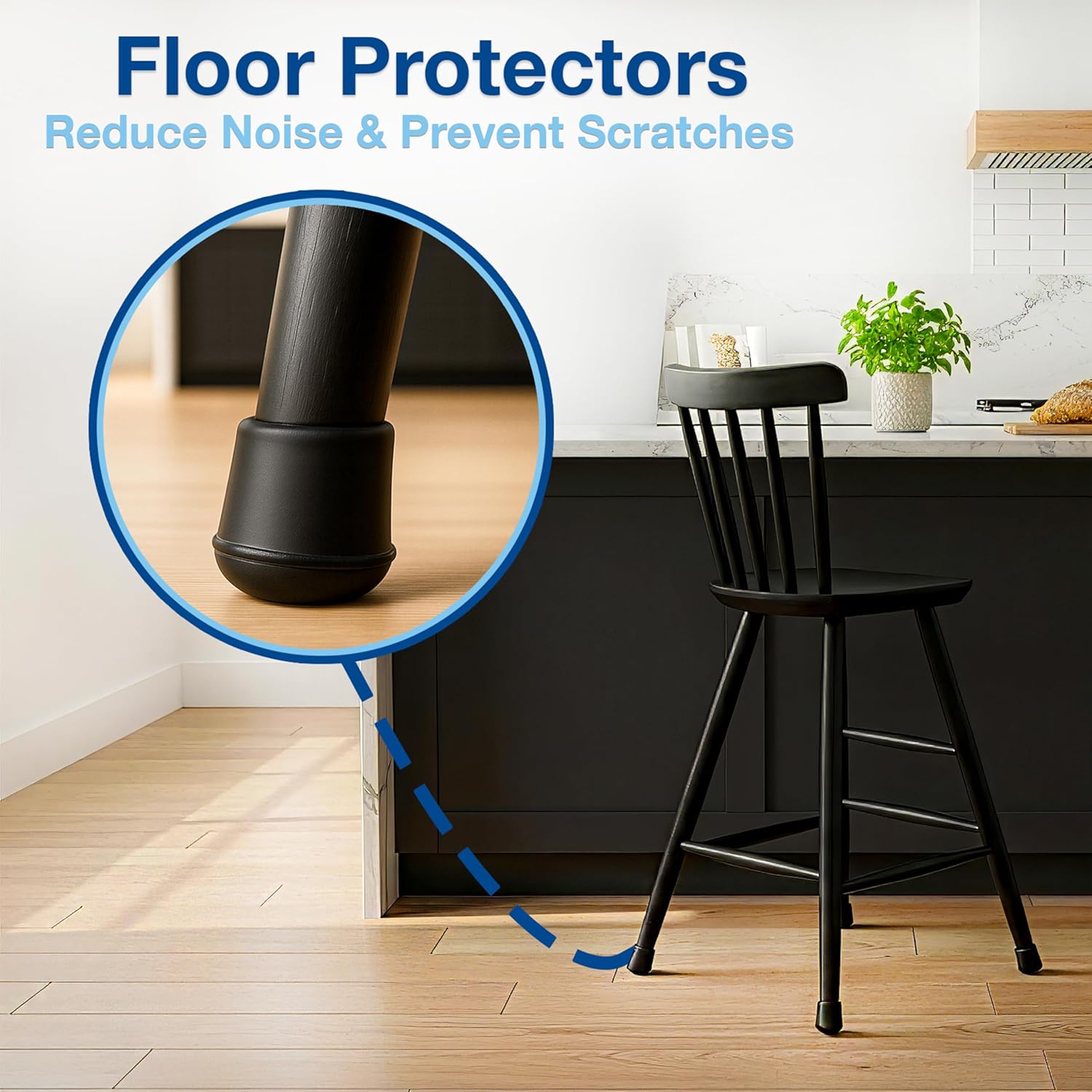 SoftTouch 1-1/8" Round Non-Marking Rubber Slip-On Chair Leg Tips, Nonslip Protective Furniture Leg Caps for Chairs, Stools