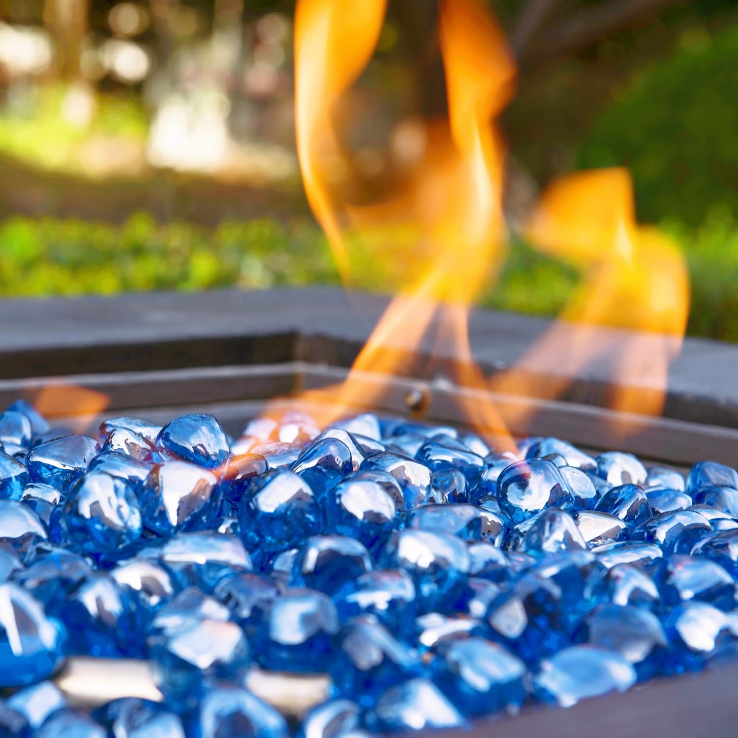 Fire Glass Diamond 1 Inch Fire Pit Glass Rocks for Propane or Gas Fire Pit （10 Pounds Margarita Azura Blue ） Gift Package