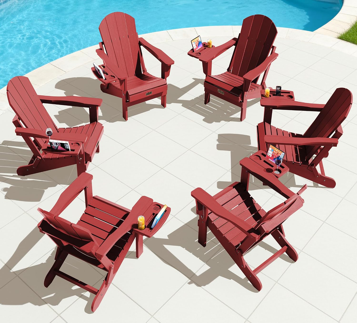 SERWALL Folding Adirondack Chairs with Cup Holder, Outdoor Fire Pit - Blue