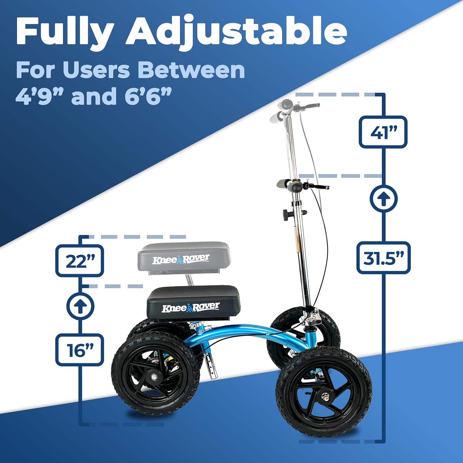 KneeRover Quad All Terrain Knee Scooter for Adults, Metallic Blue
