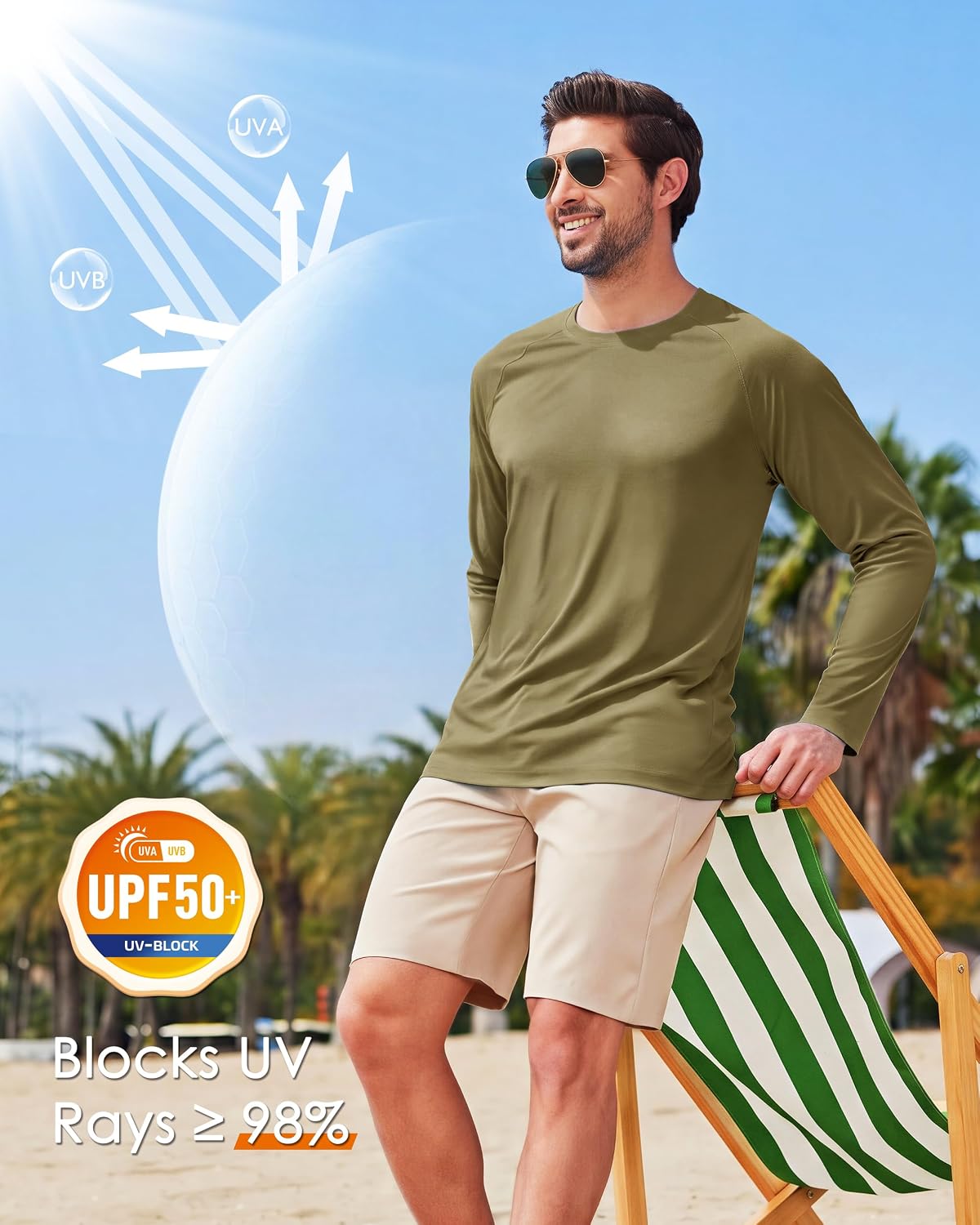 Boladeci Men's UPF 50+ Sun Protection UV SPF Shirts Long Sleeve Lightweight Quick Dry Swim T-Shirts Rash Guard
