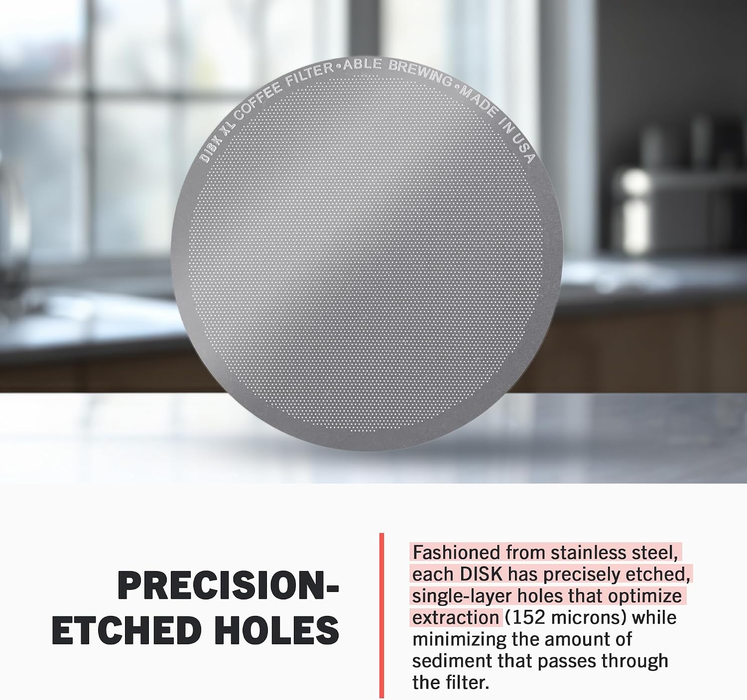 Able - DISK Stainless Steel Coffee Filter, AeroPress Coffee Maker-Compatible, AeroPress Accessories for Home & Cafes, 2.45” Reusable Coffee Filters (254-Micron Standard + 152-Micron Fine), Pack of 2