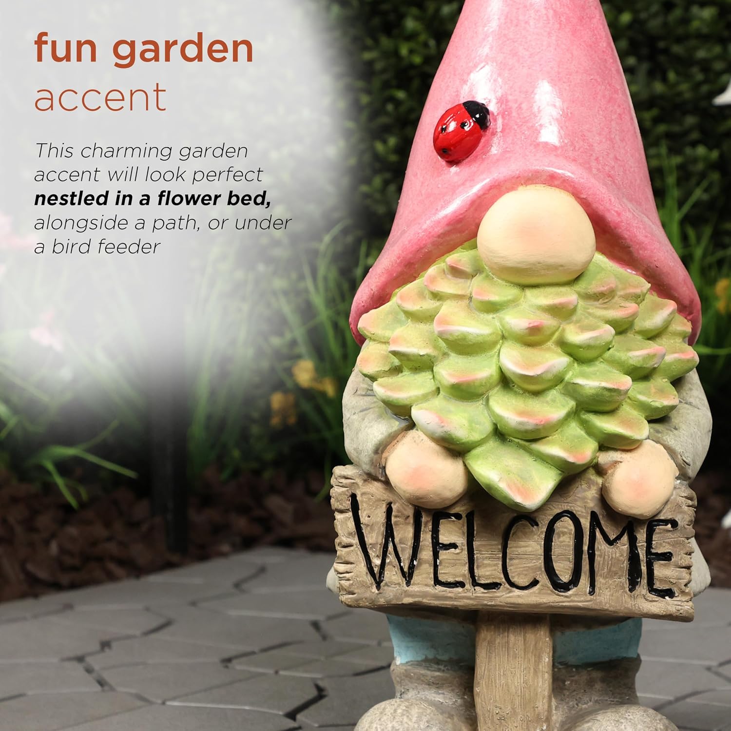 Alpine Corporation 12" Tall Traditional Outdoor Garden Gnome Yard Statue Decoration