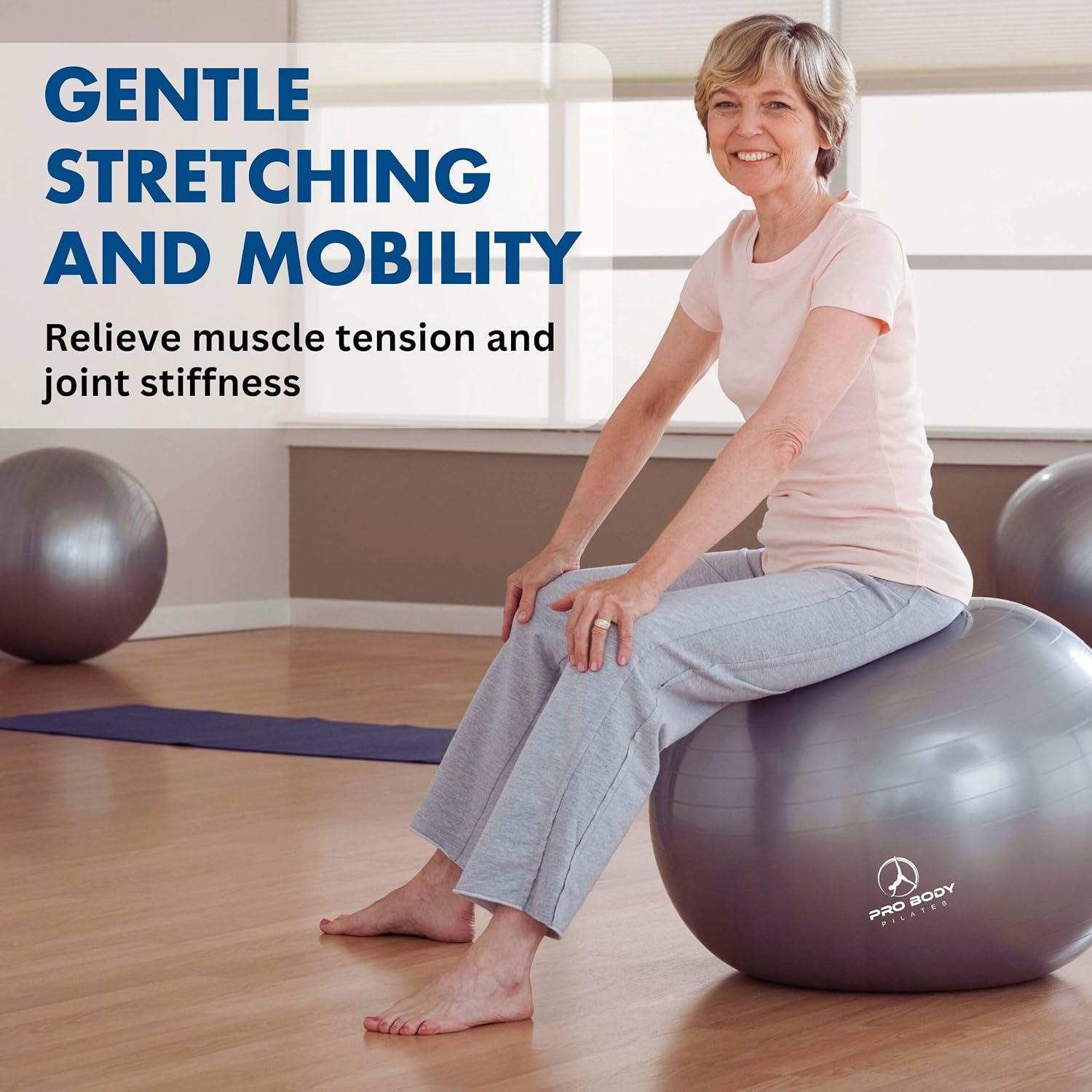 ProBody Pilates Yoga Ball - Vibrant Colors Exercise Ball | 880 lb Load, CA 10P Cert, BPA/Latex/Phthalate-free, PT & Prenatal Use, Recommended by OBs, Pump, Stability Ball