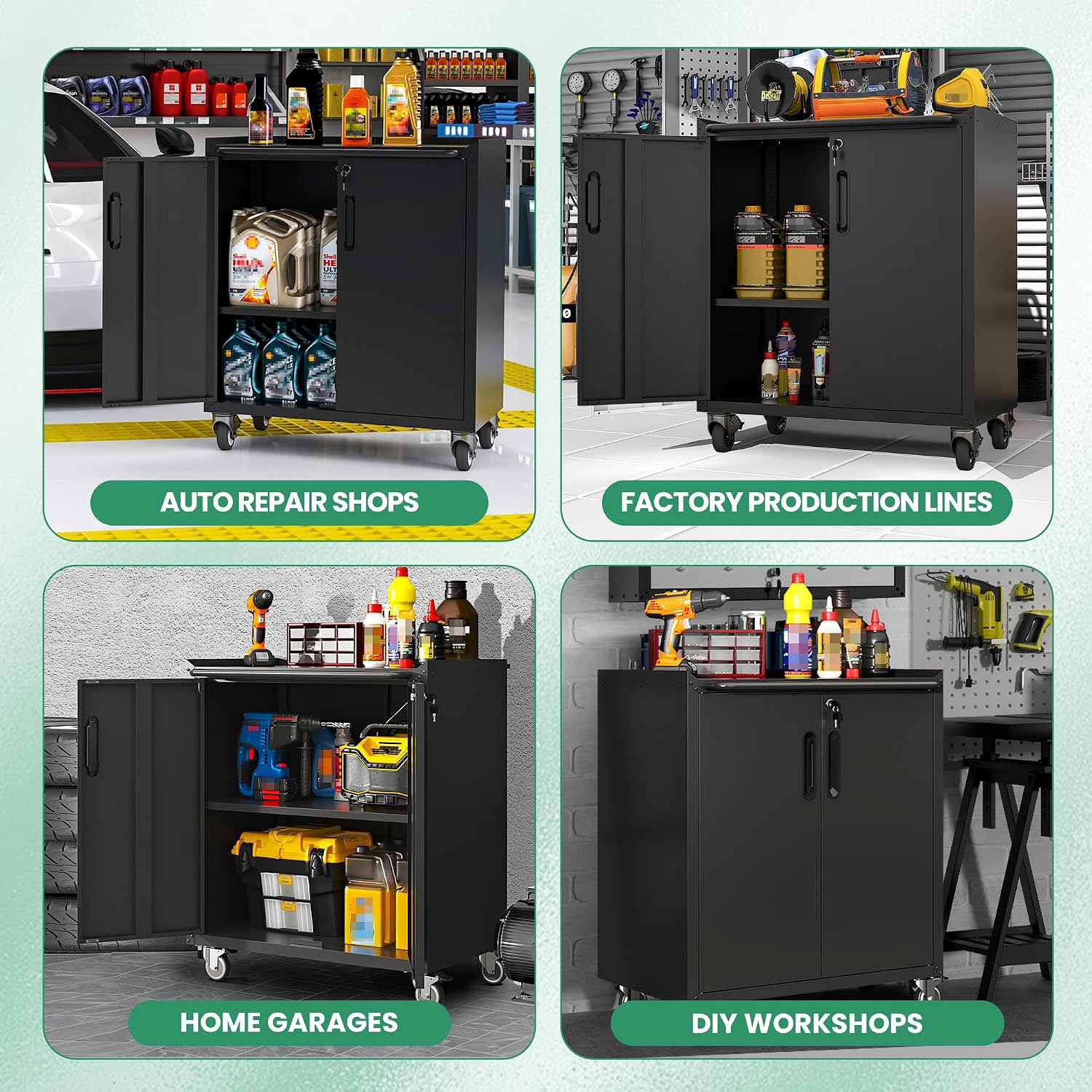 Garage Cabinets,Metal Garage Storage Cabinet with Wheels,Black Lockable Rolling Tool Cabinet with Drawer and Adjustable Shelves,Heavy Duty Tool Chest for Home Office Utility Room