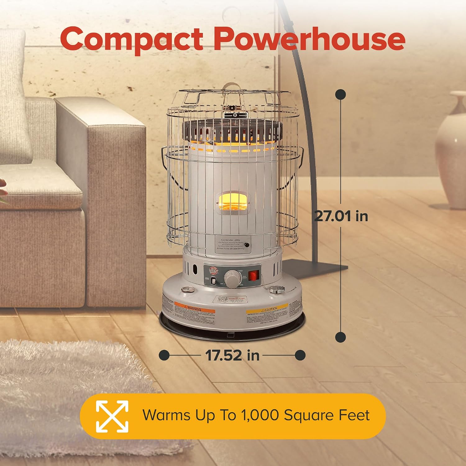 Comfort Glow Indoor Kerosene Convection Heater, 23, 800 BTUs, Grey - KW-24J | Heater for Winter Emergencies, 360 Degree Heating Radius, Heats up to 1