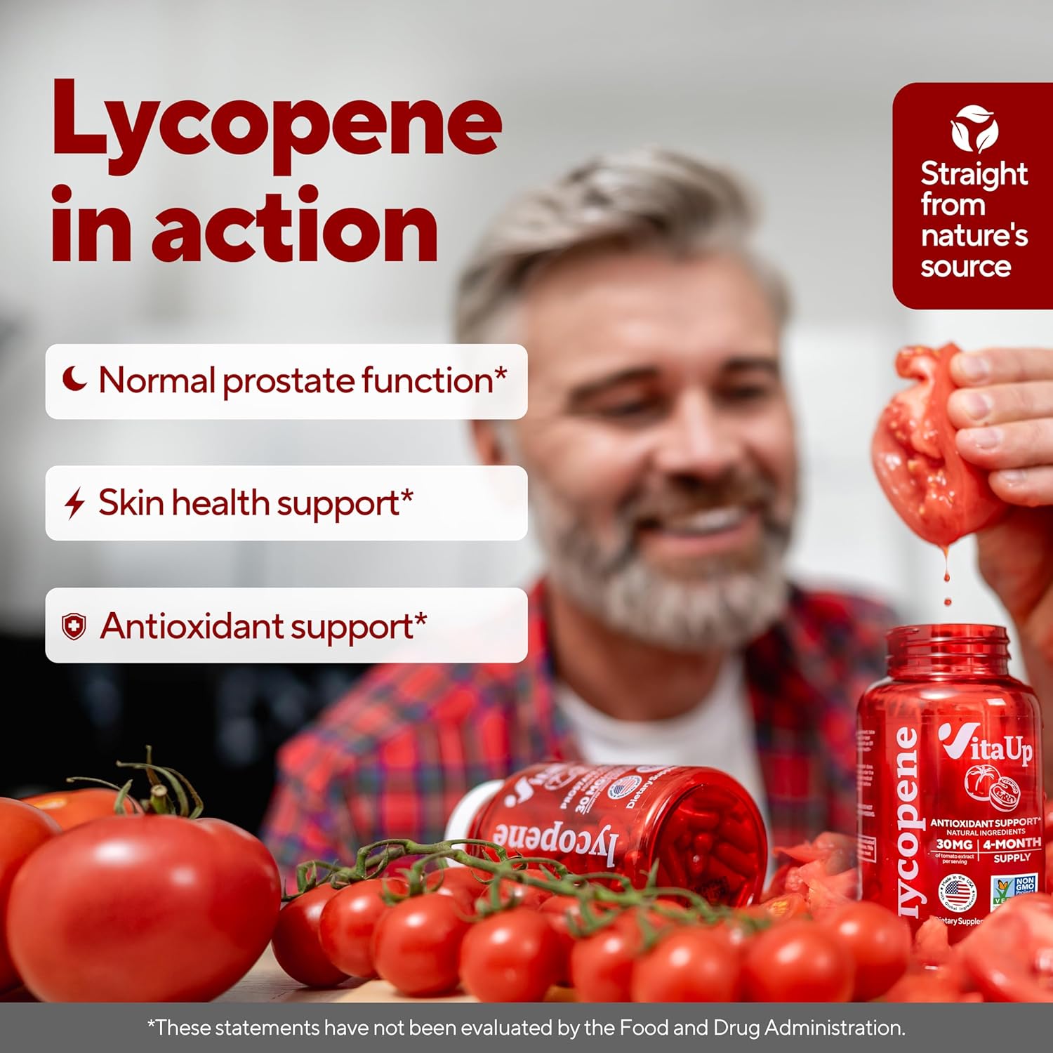 VitaUp Lycopene Supplements for Men – USA Made Prostate Supplements for Men with Natural Tomato Extract – Non-GMO Lycopene Supplement for Normal