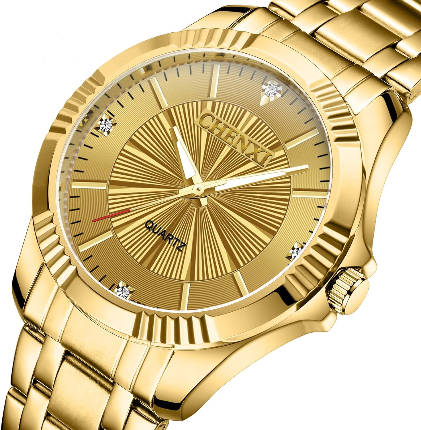DREAMING Q&P Fq-005 Classic Style Gold Stainless Steel Mens Wrist Watches with Crystals for Man
