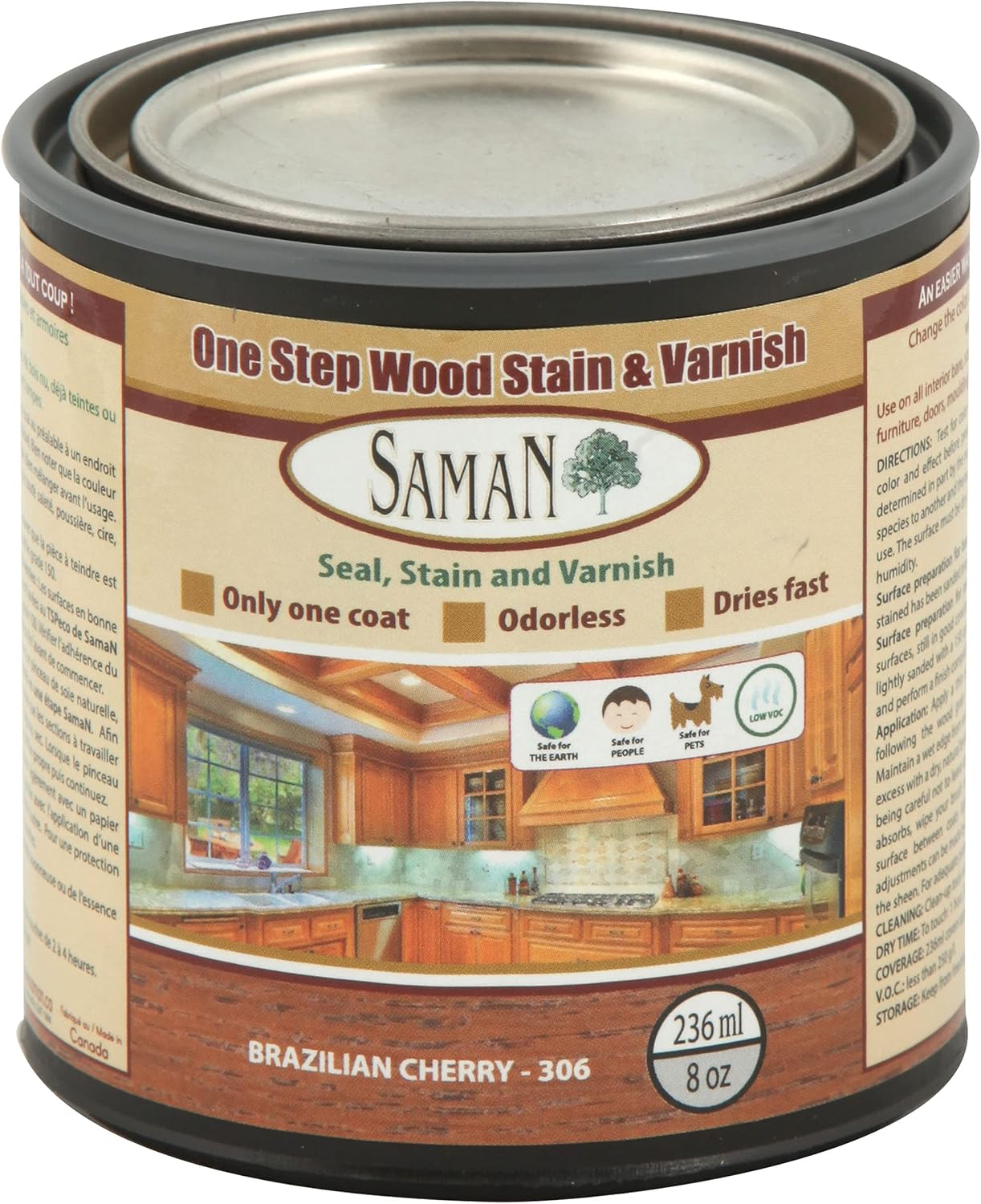 SamaN Interior One Step Wood Seal, Stain and Varnish – Oil Based Odorless Dye - Protection for Furniture and Fine Wood (Cedar SAM-303, 8 oz)