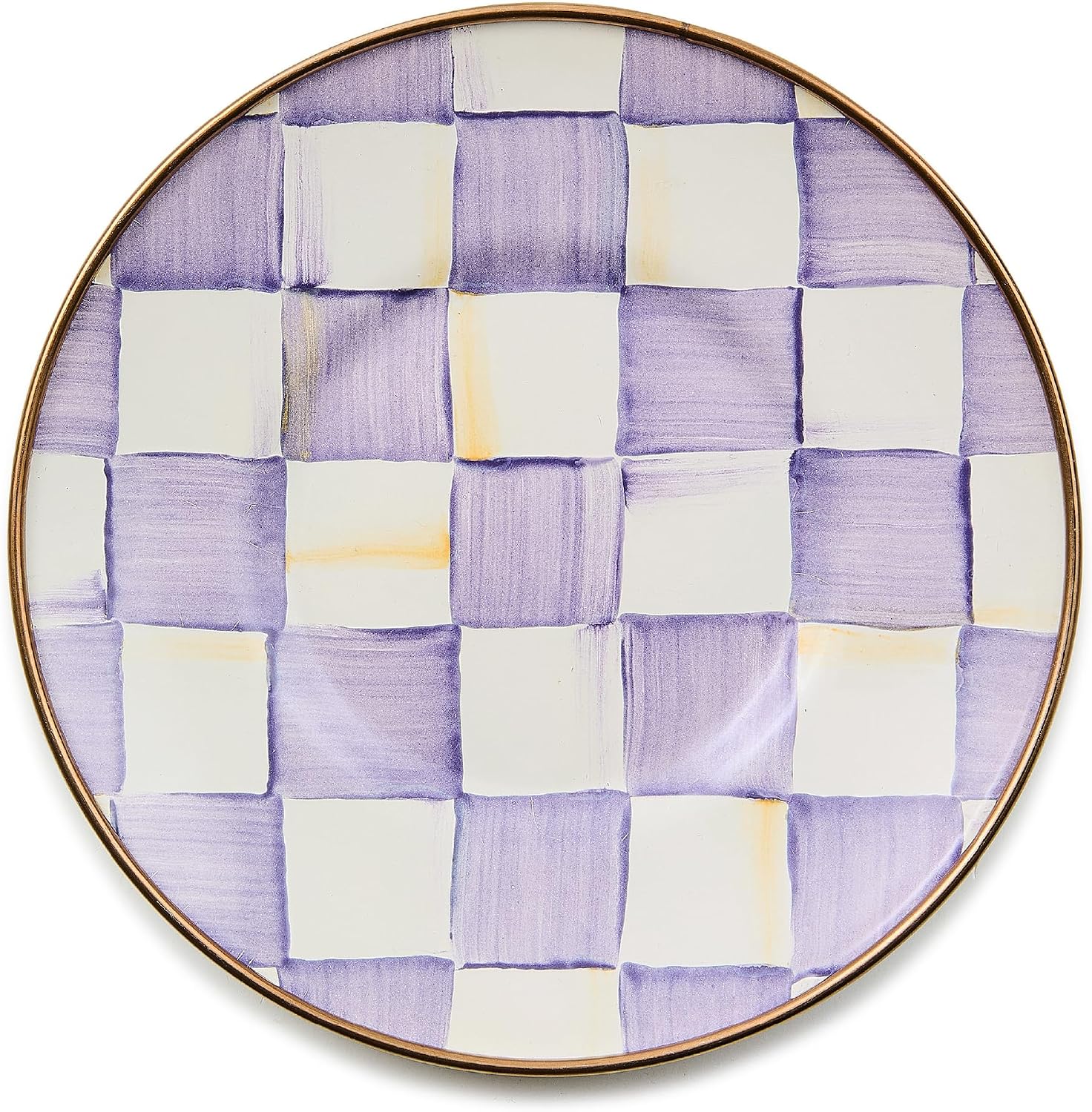 MACKENZIE-CHILDS Enamel Saucer, Black-and-White Courtly Check | Hand-painted design, made from enameled steel, small plate for a coffee cup or teacup, 6" dia.