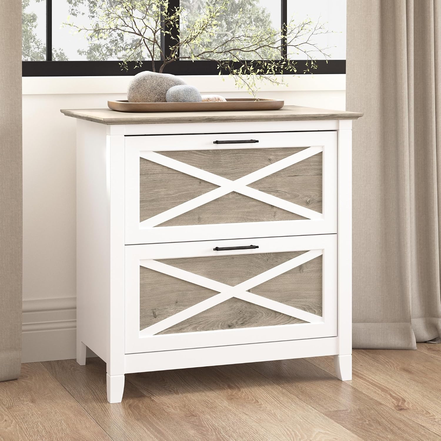 Bush Home Key West 2 Drawer Lateral File Cabinet in Washed Gray, Document Storage for Home Office, Accent Chest with Drawers