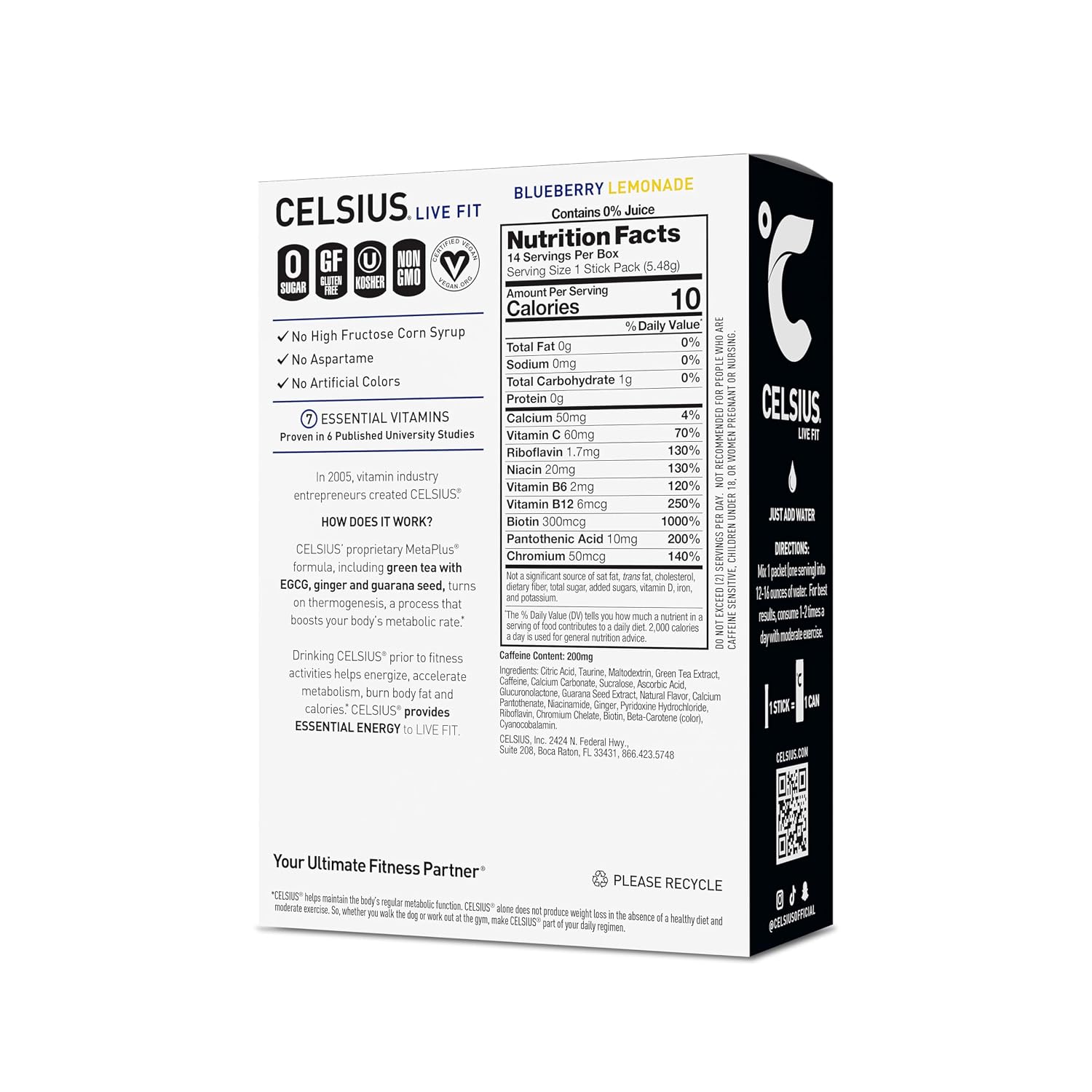 CELSIUS On-The-Go Powder Stick Packs, Zero Sugar (14 Sticks per Pack)
